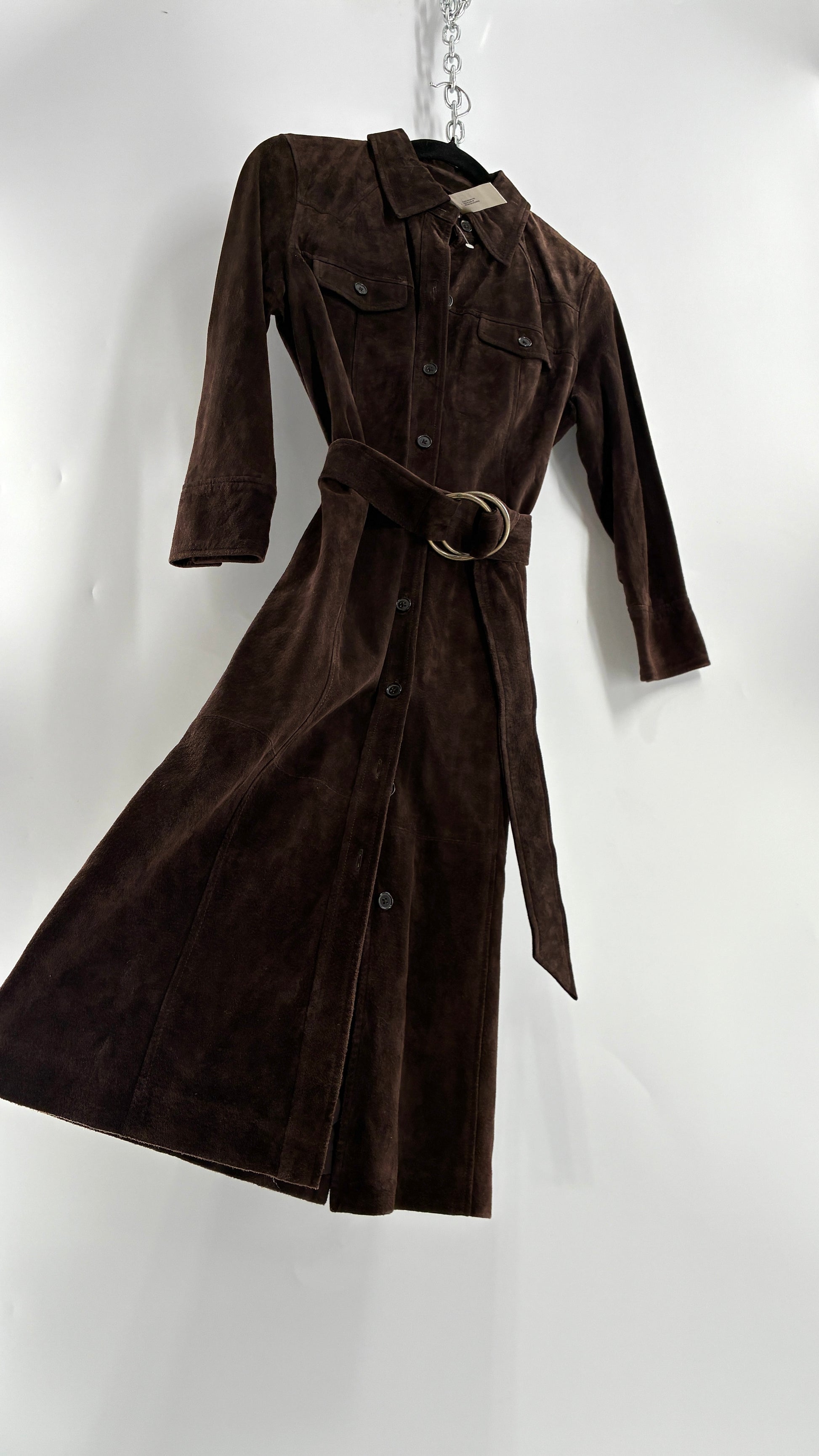 Vintage LOFT Brown Suede Leather Button Front, Belted Midi Dress with The Thrifty Hippy Vintage LOFT Brown Suede Leather Button Front, Belted Midi Dress with The Thrifty Hippy