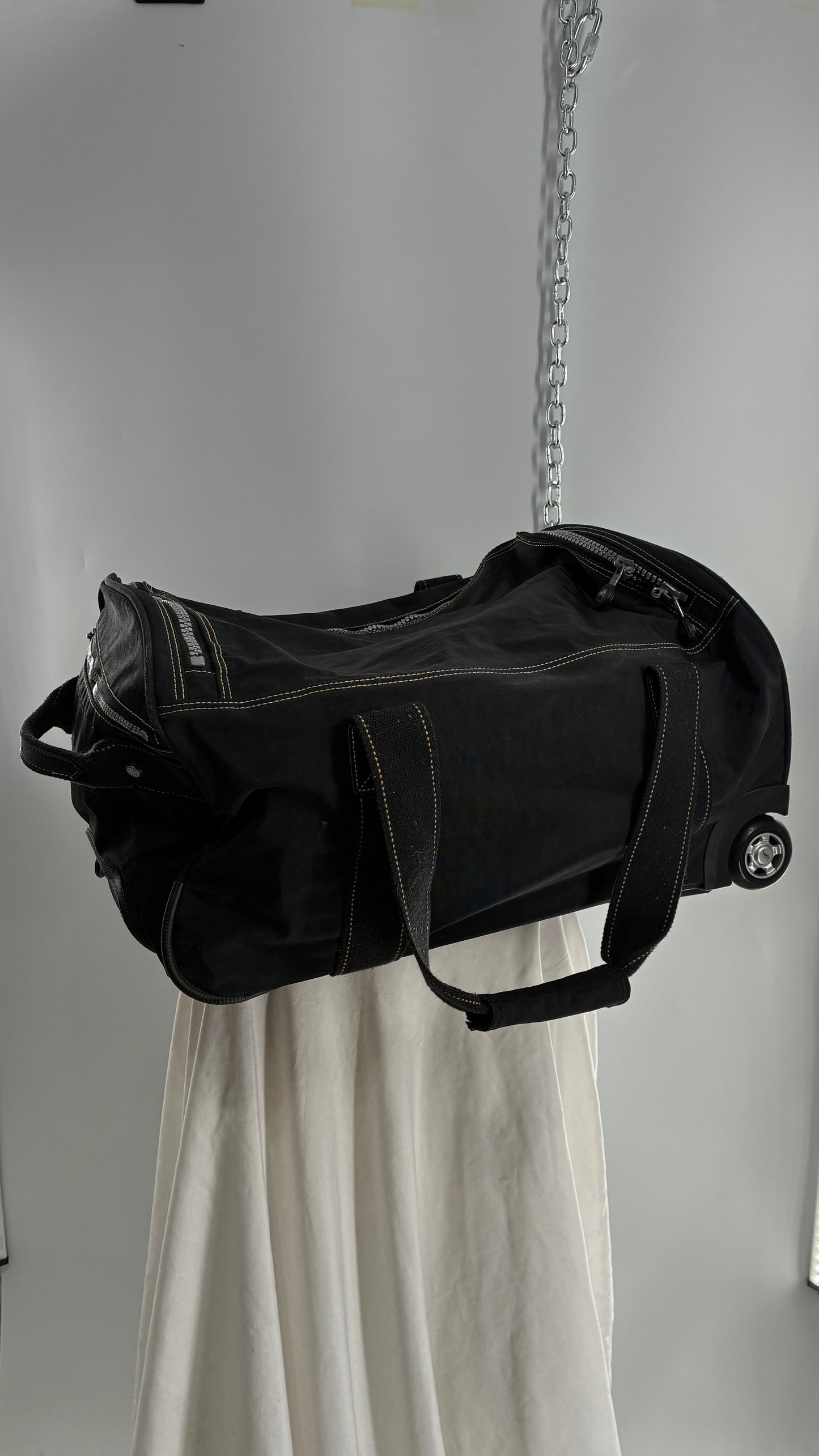 Vintage KIPLING Black Rolling Luggage Duffle Bag Suitcase with Extendable Handle
