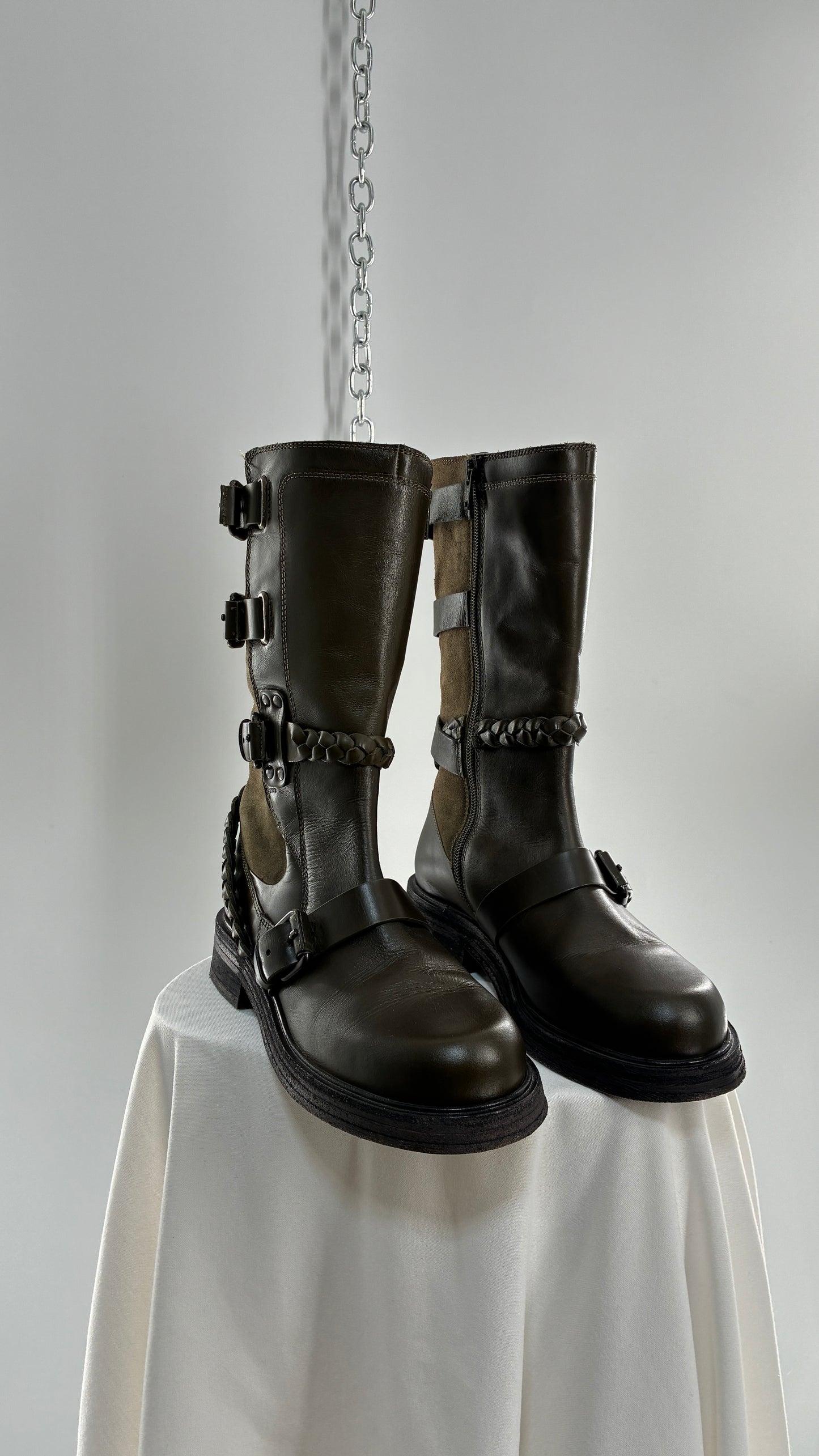 Free People Billie Olive Green Moto Boots with Buckle Closure (7)