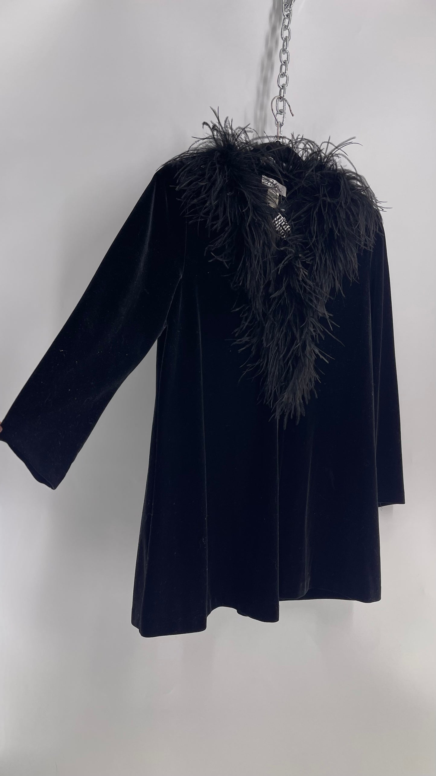 Vintage Patra Petite Black Velvet Cardigan with Ostrich Feather Trim (Petite Large)