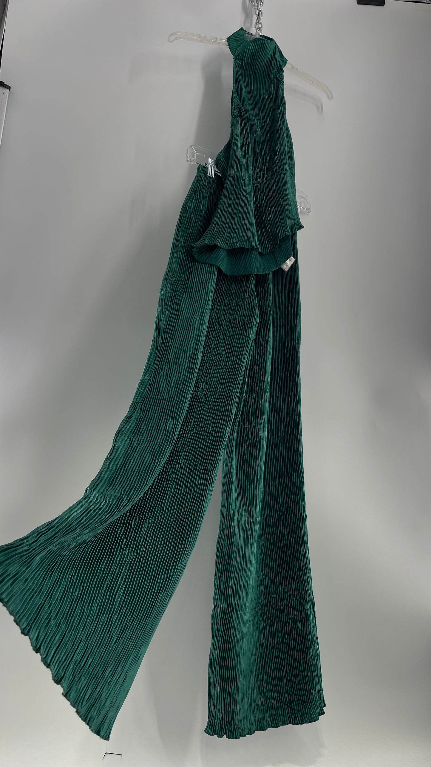 Commense Green Pleated/Fluted High Neck Top and Wide Legs with Tags Attached (Small)