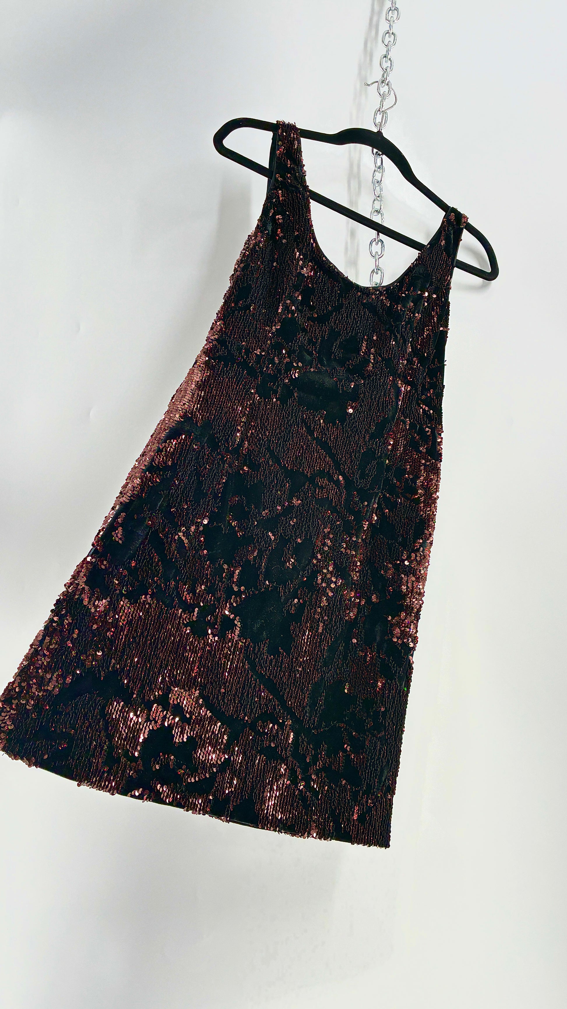 MILLY Cora Velvet, Black and Rose Gold Sequin Mini Dress with Built in The Thrifty Hippy MILLY Cora Velvet, Black and Rose Gold Sequin Mini Dress with Built in The Thrifty Hippy