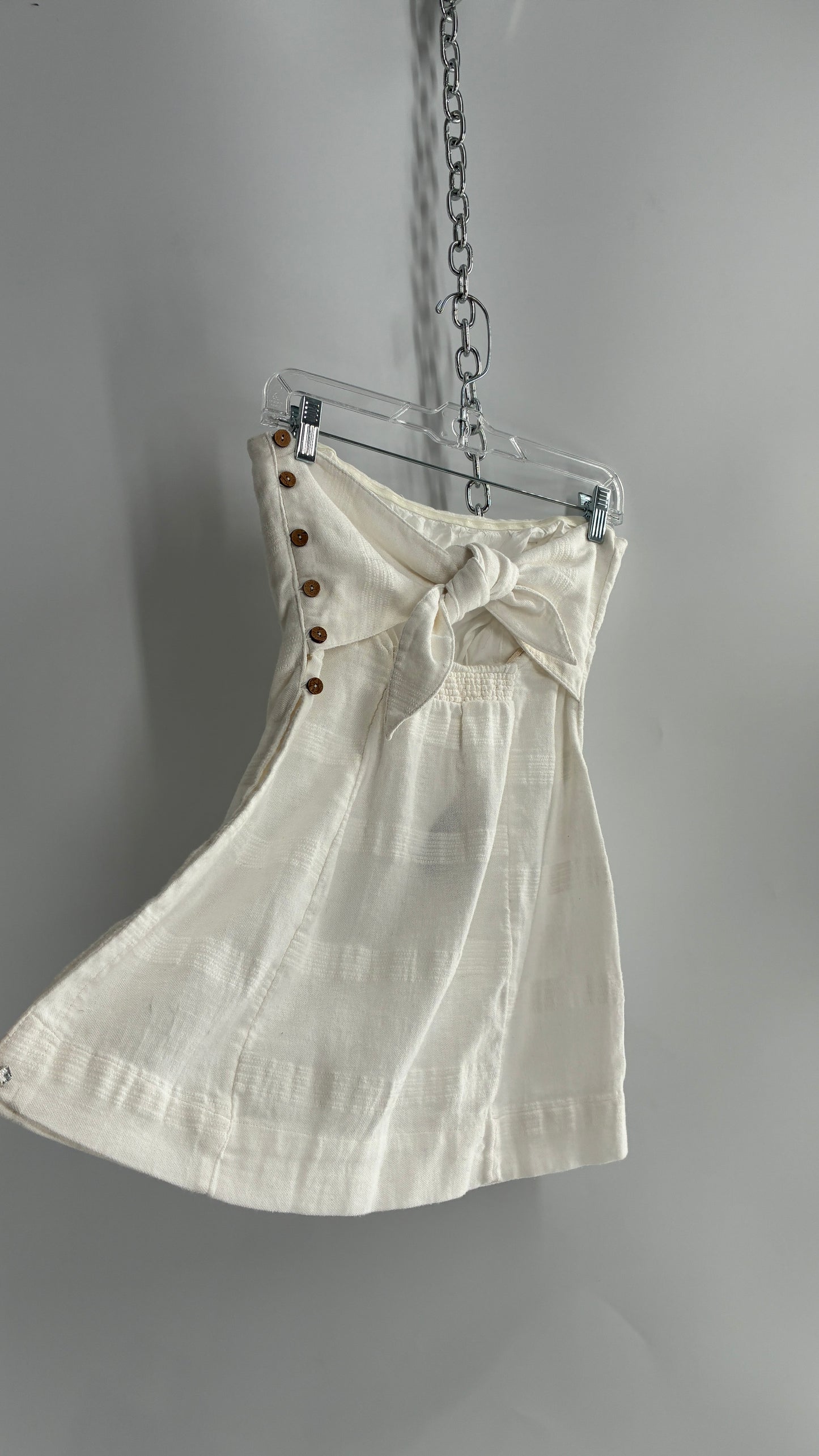 Free People White Side Slit Long Tie Back Button Side Tube Top (S)