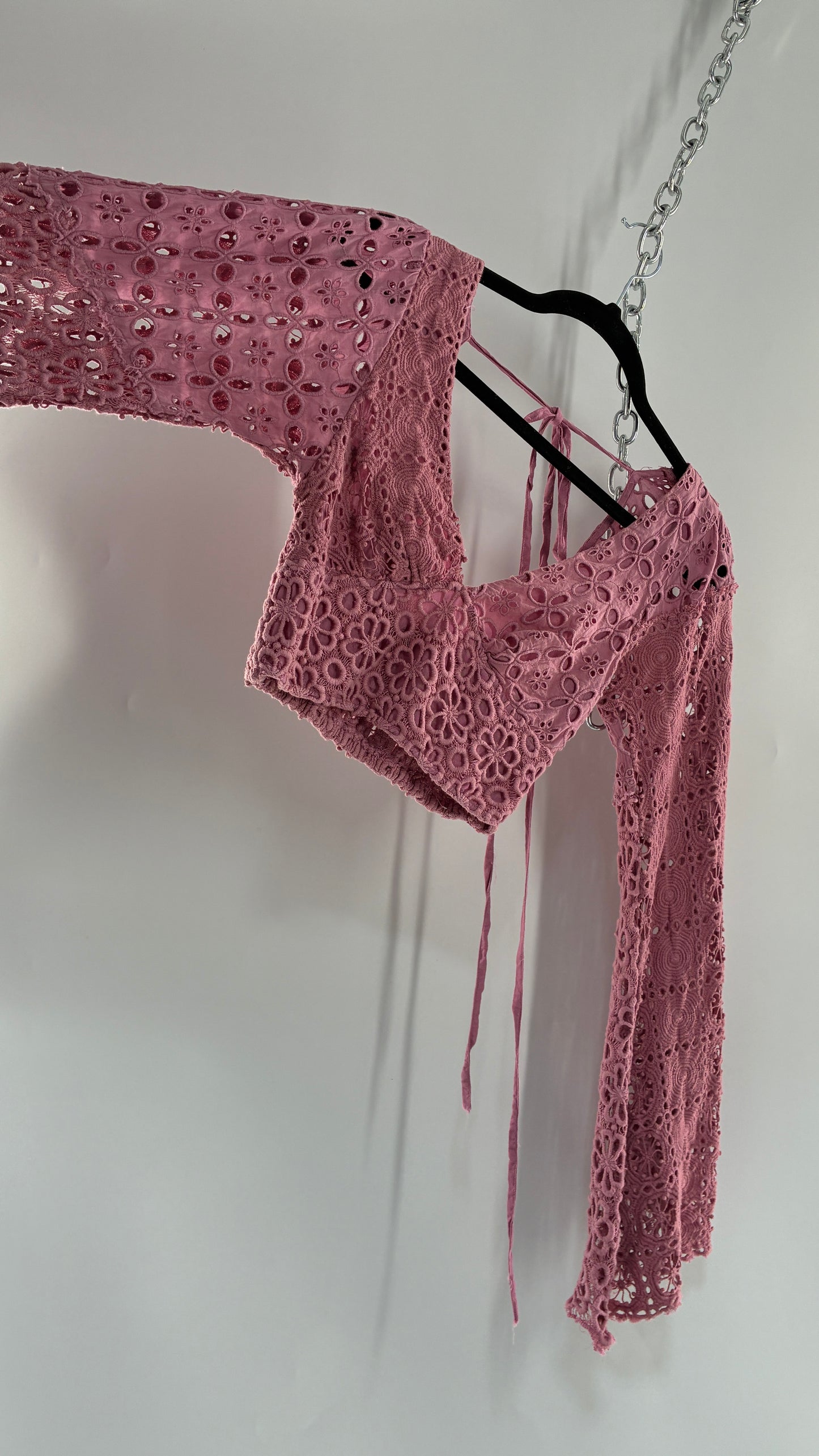 Vintage FREE PEOPLE Dusty Mauve Lace Bell Sleeve (XS)
