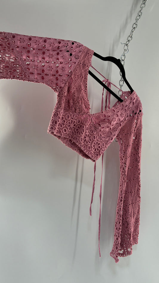 Vintage FREE PEOPLE Dusty Mauve Lace Bell Sleeve (XS)