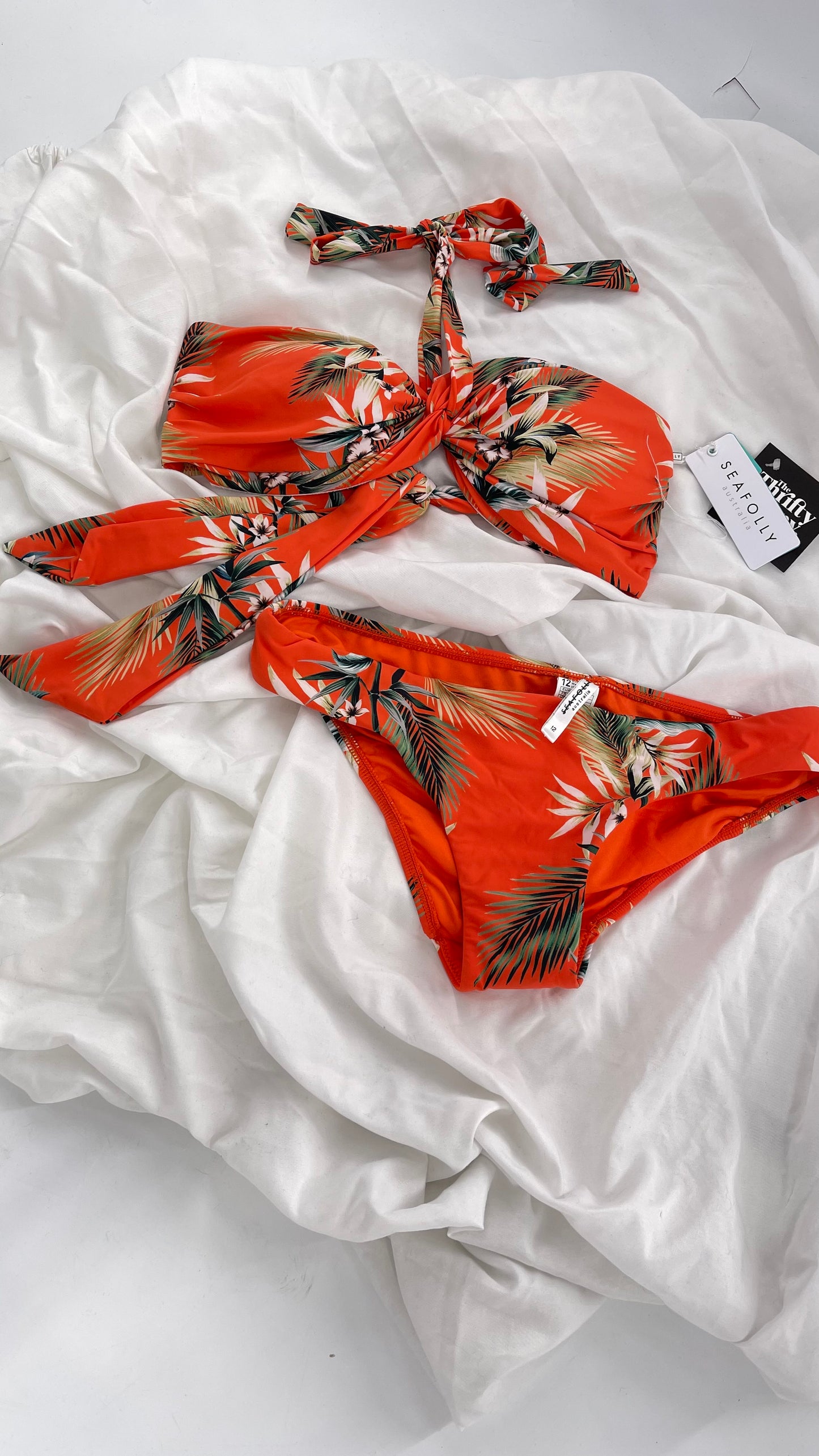 Anthropologie Sea Folly Orange Tropical Swim Set with Tags Attached (10 Top 12 Bottoms)