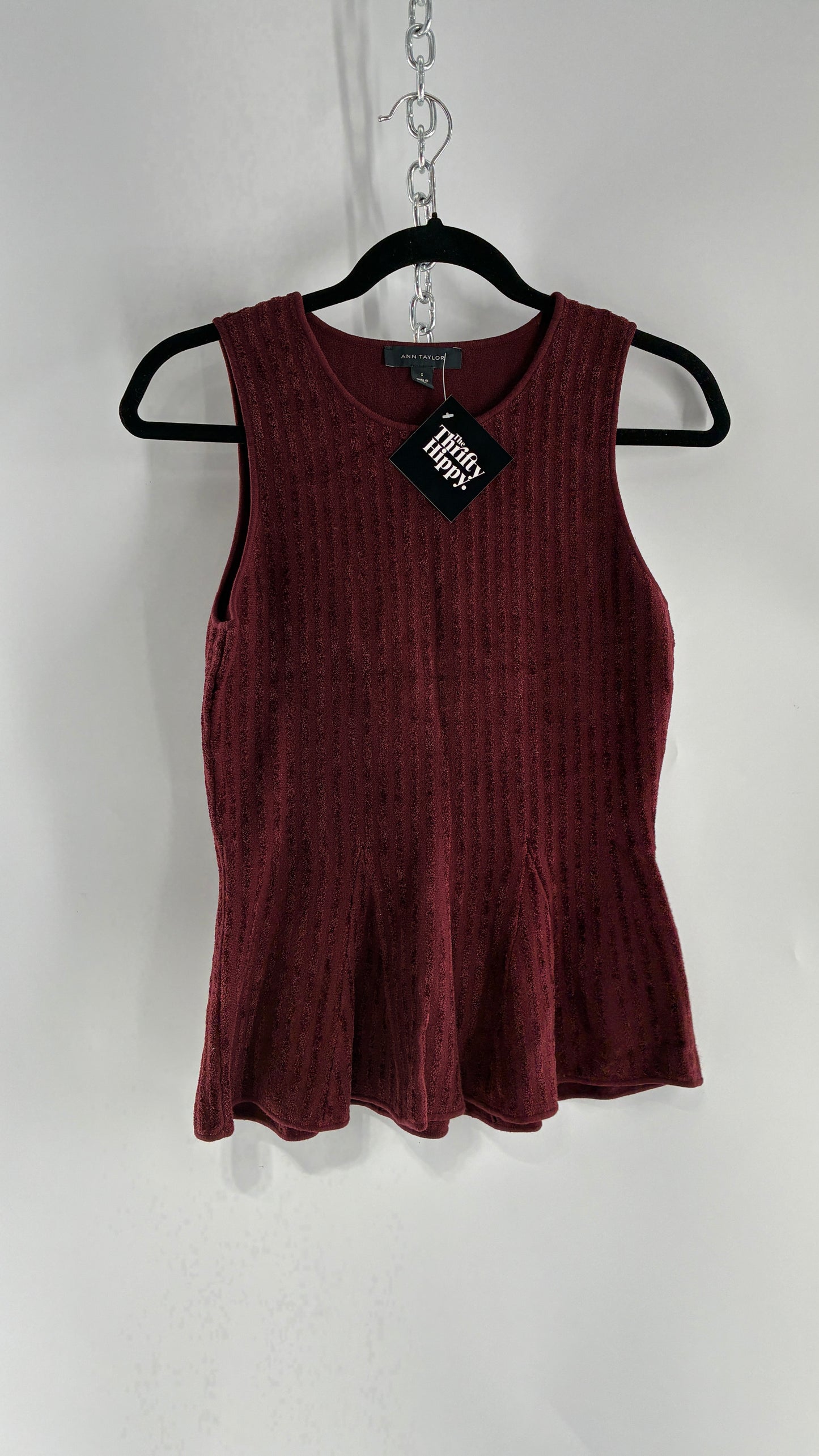 ANN TAYLOR Heavy Knit Burgundy Peplum Top (Small)