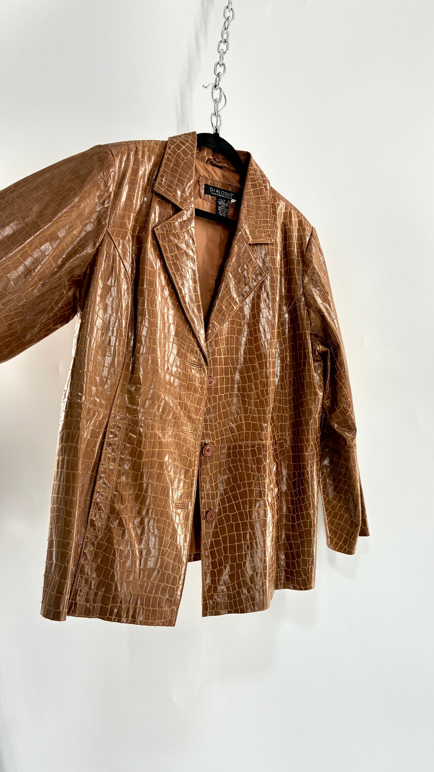 Vintage DIALOGUE Crocodile Embossed Leather Jacket (XL)