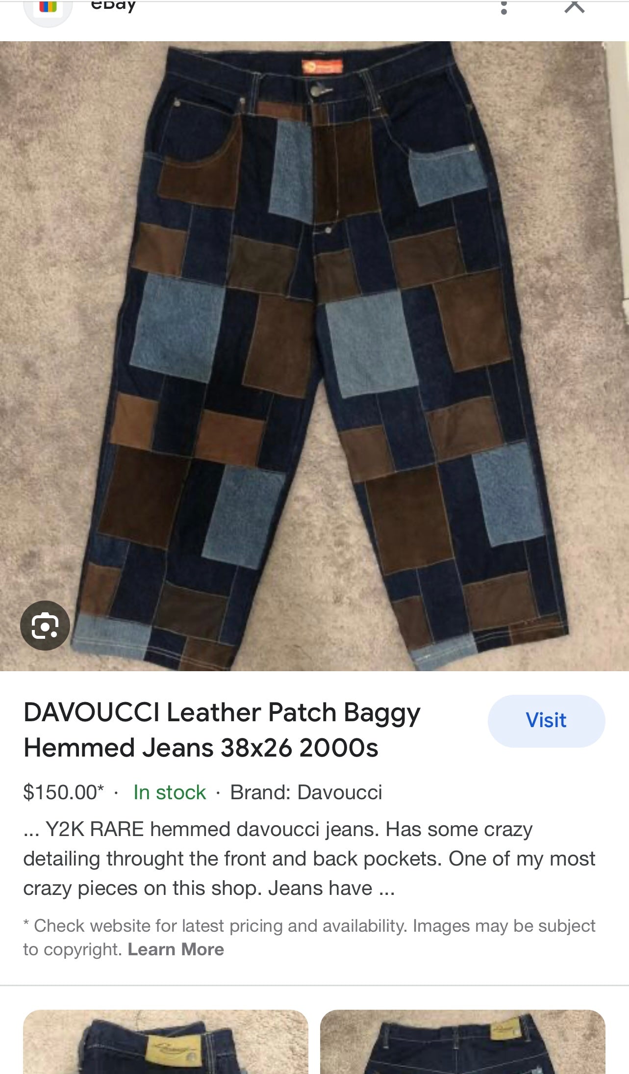 Vintage Original Davoucci Dark Wash Denim with Suede Leather Checker Patchwork Front (34x33)