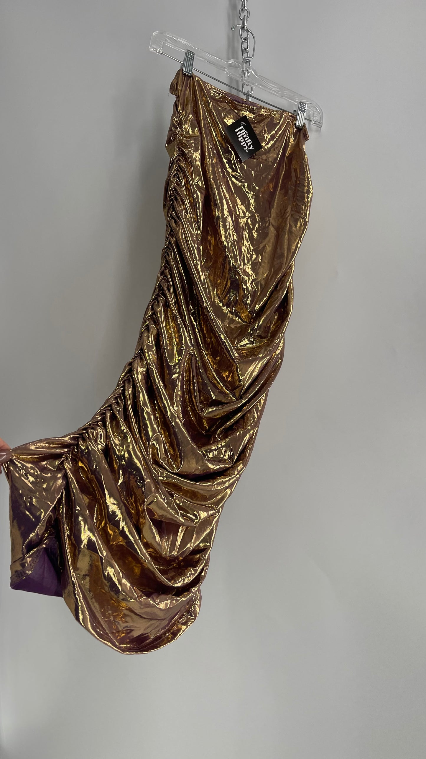 Molten Metal Purple/Gold Ruched Tube Dress (Large)