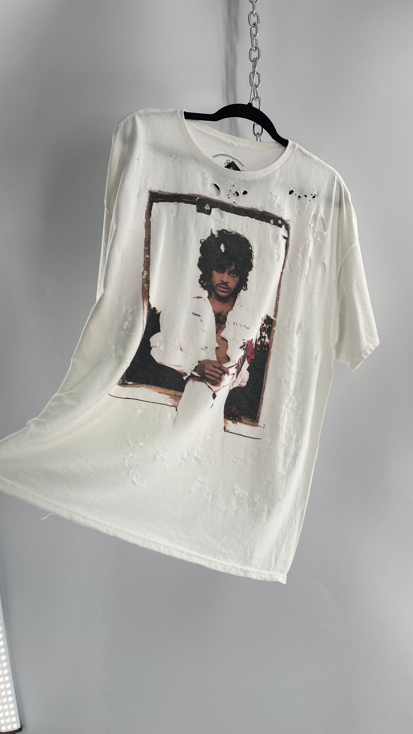 The Prince Estate Oversized Distressed Band T  (S/M)