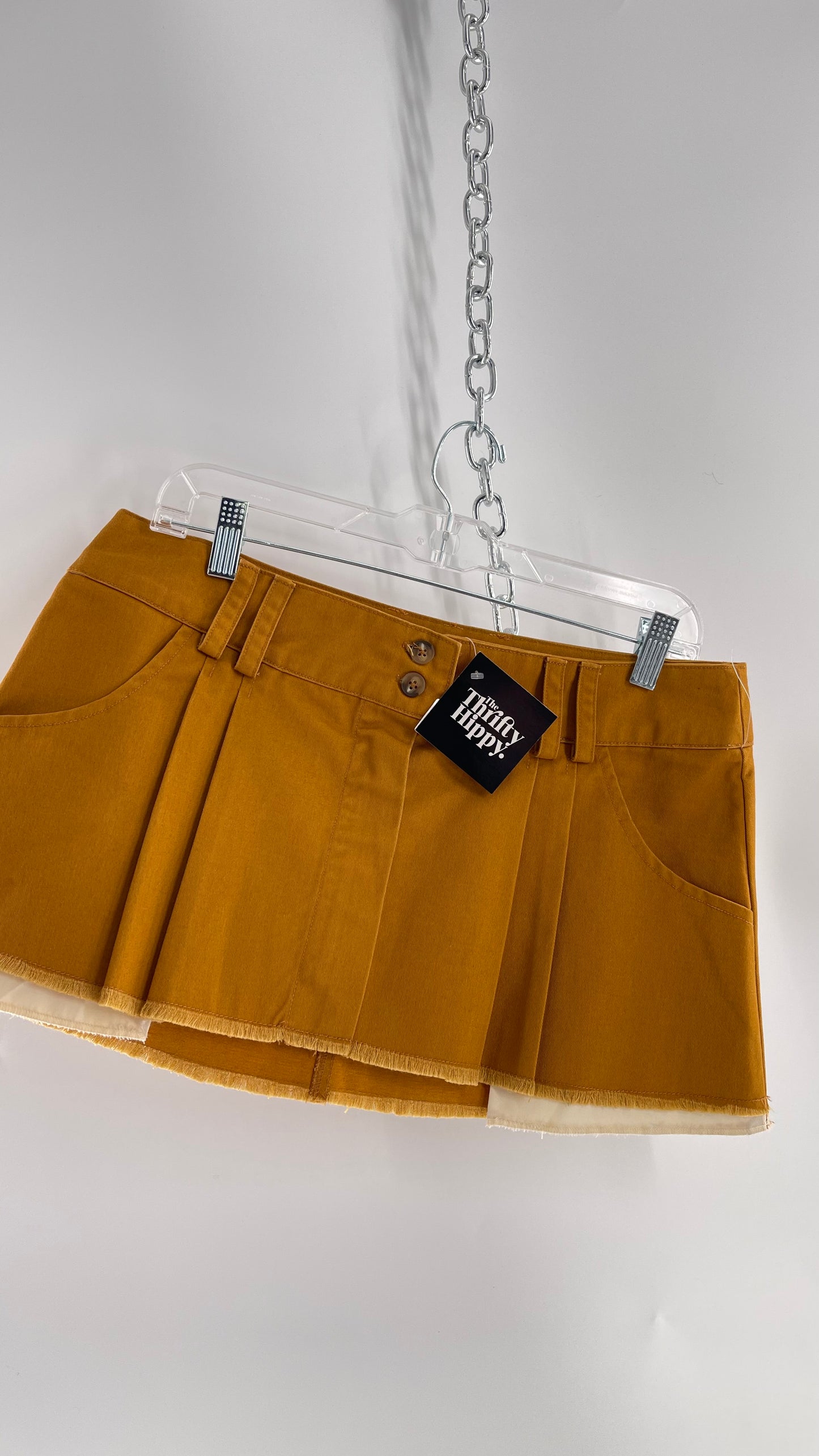 BDG Pumpkin Orange Pleated Mini Skirt with Exposed Pockets (Medium)