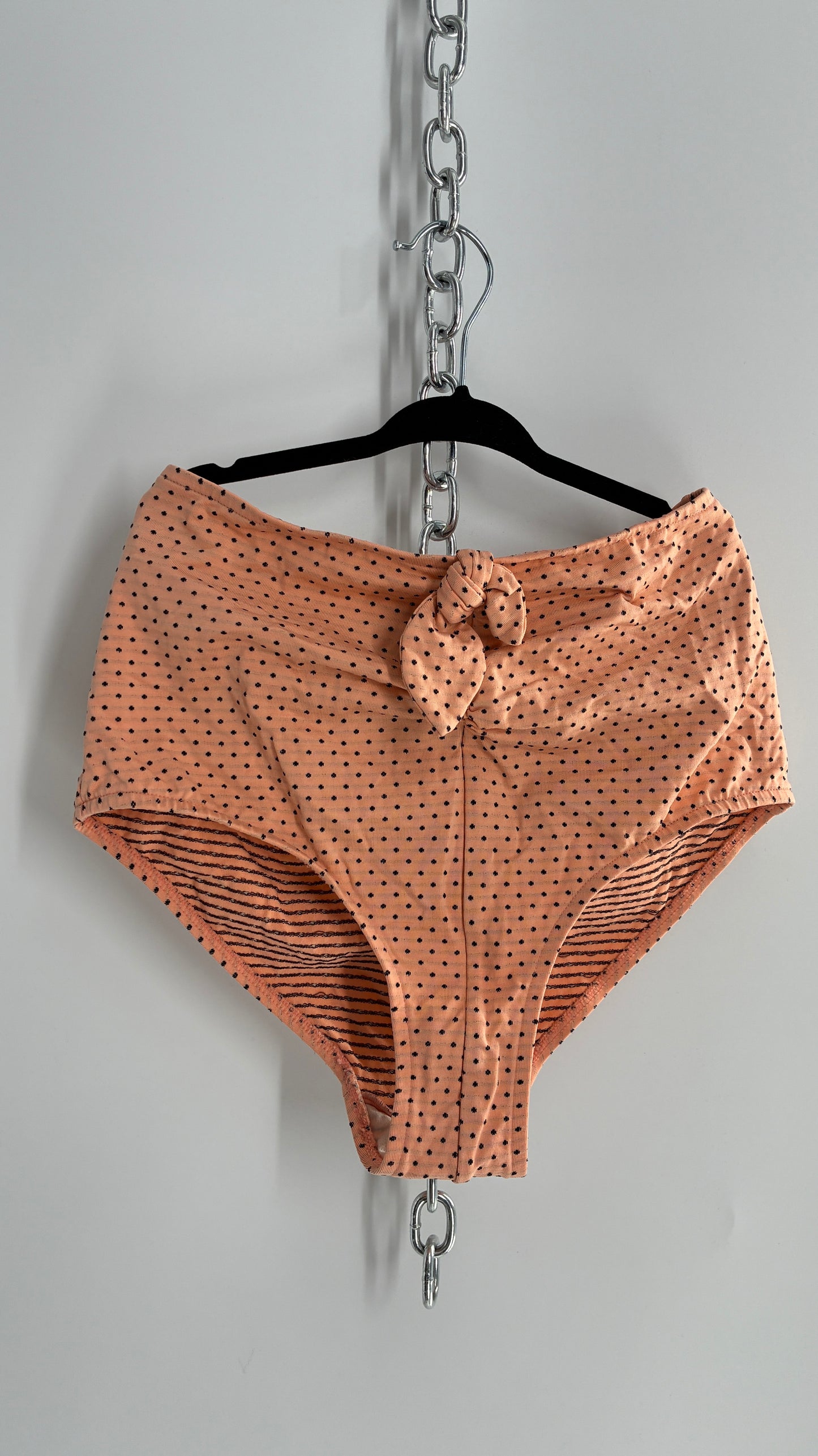 Peach Retro High Waisted Polka Dotted Swim Bottoms (S)