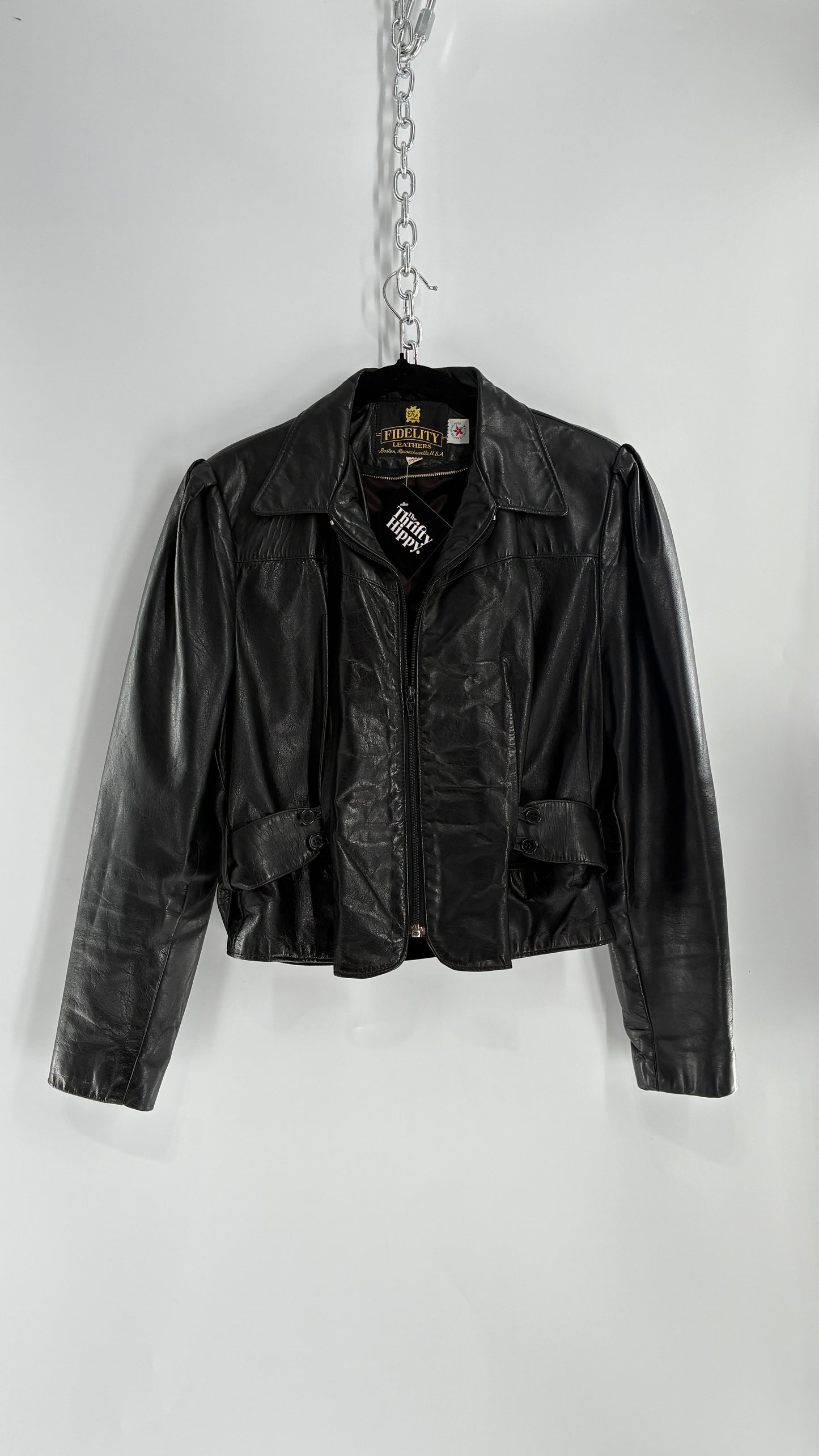 Vintage FIDELITY LEATHERS Cropped and Collared Motorcycle Jacket (Small)
