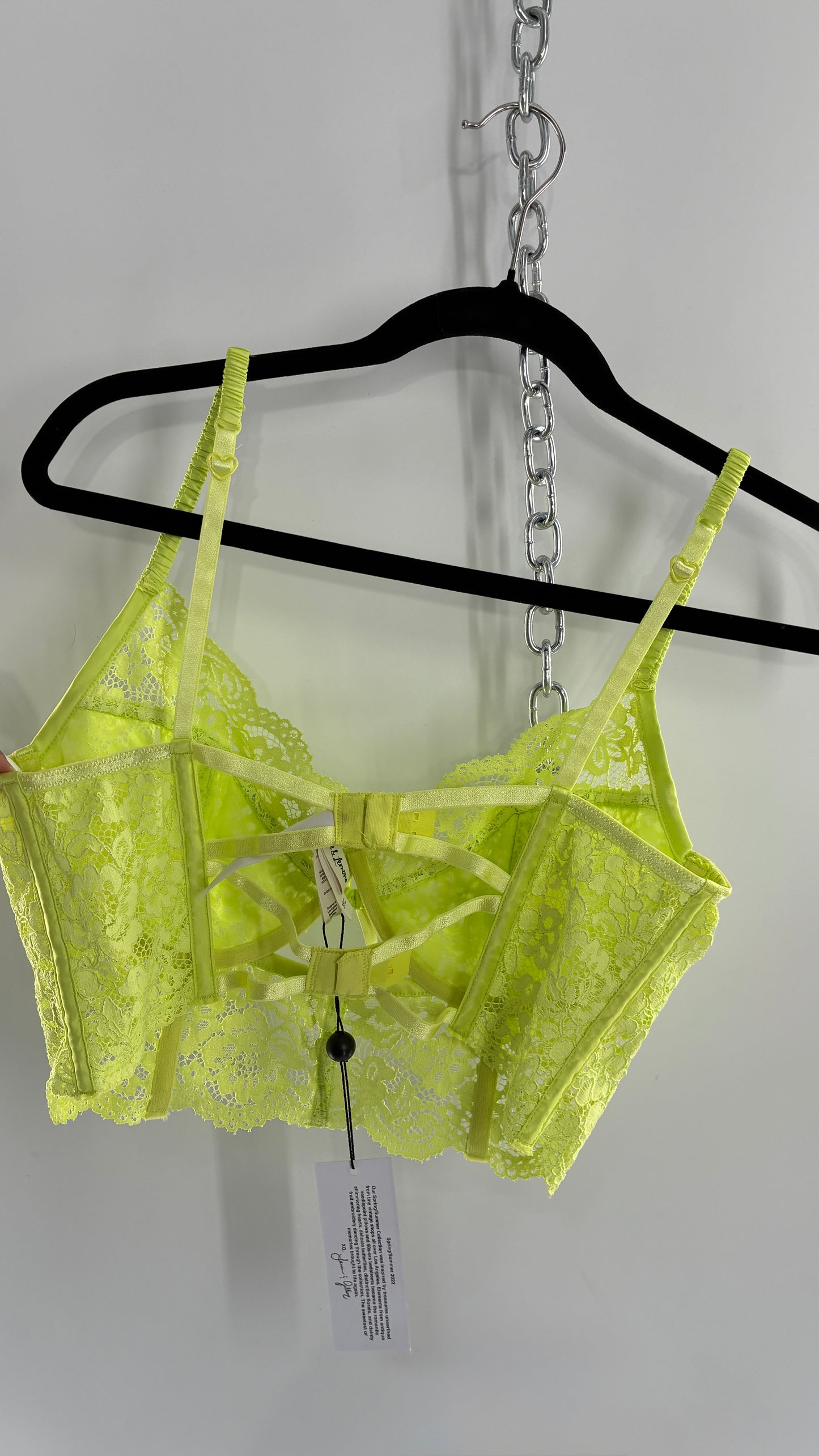 For Love & Lemons Lime Green Corseted Lace Bralette with Strappy Back and Tags Attached (38C)