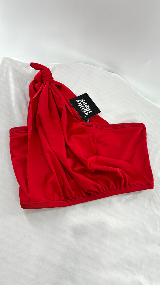 BETH RICHARDS KNOT Red Bandeau Tie Shoulder Swim/Bikini Top (Medium)