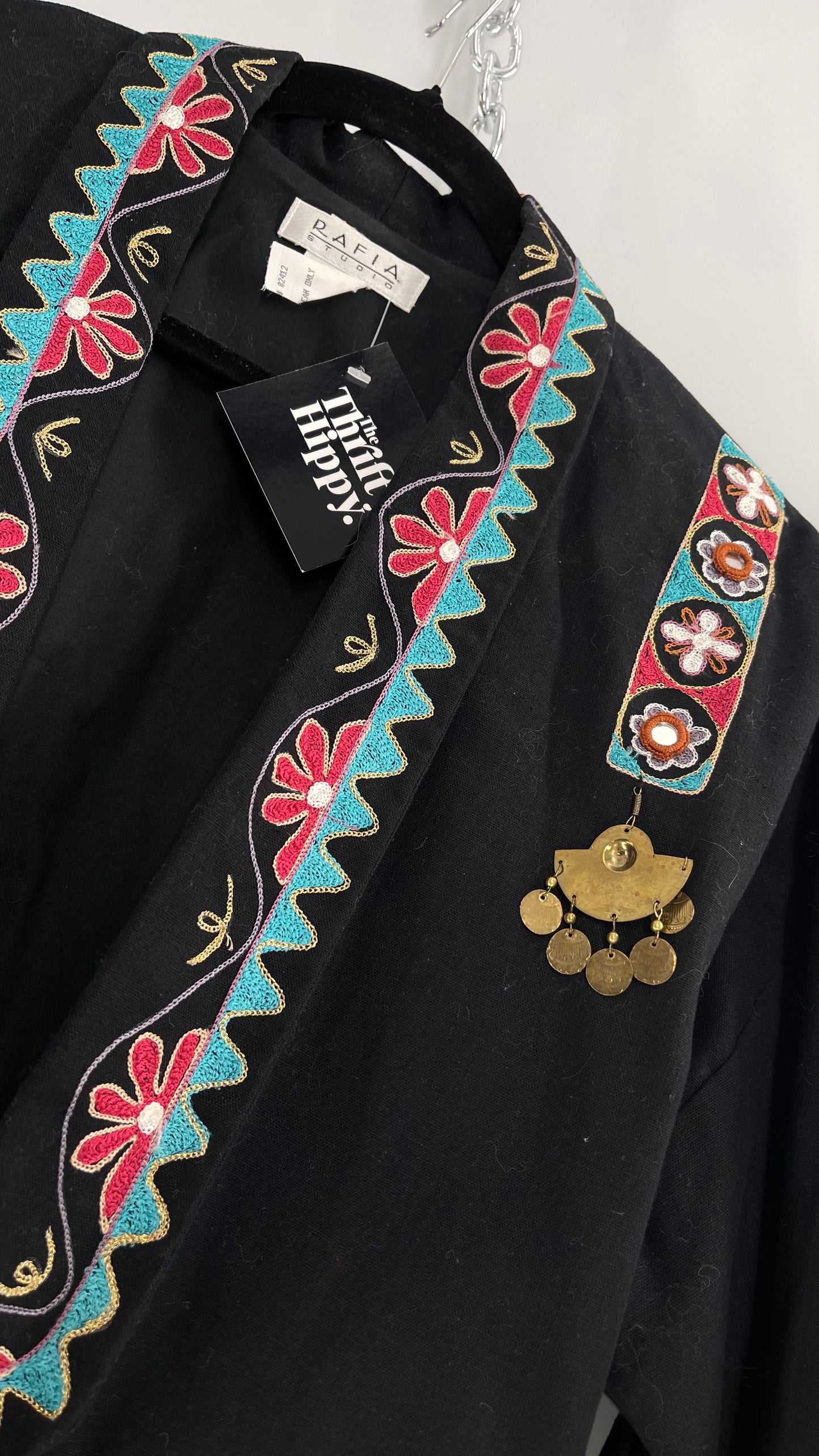 Vintage 1970s RÁFIA STUDIO Western Embroidered Jacket with Bronze Medallions (Medium)