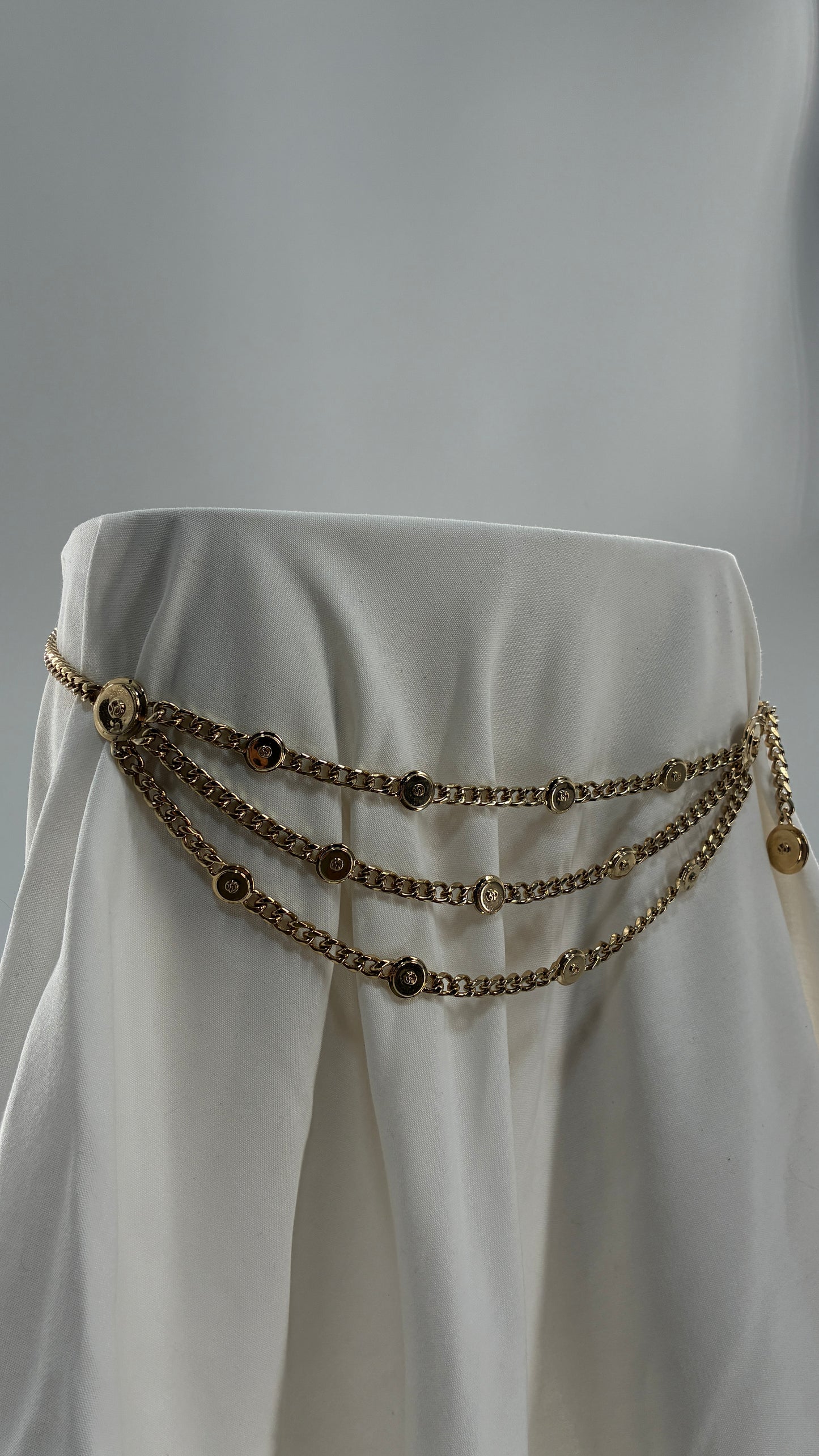Vintage ST JOHN Triple Strand Medallion, Heavy Gold Waist/Hip Chain Belt