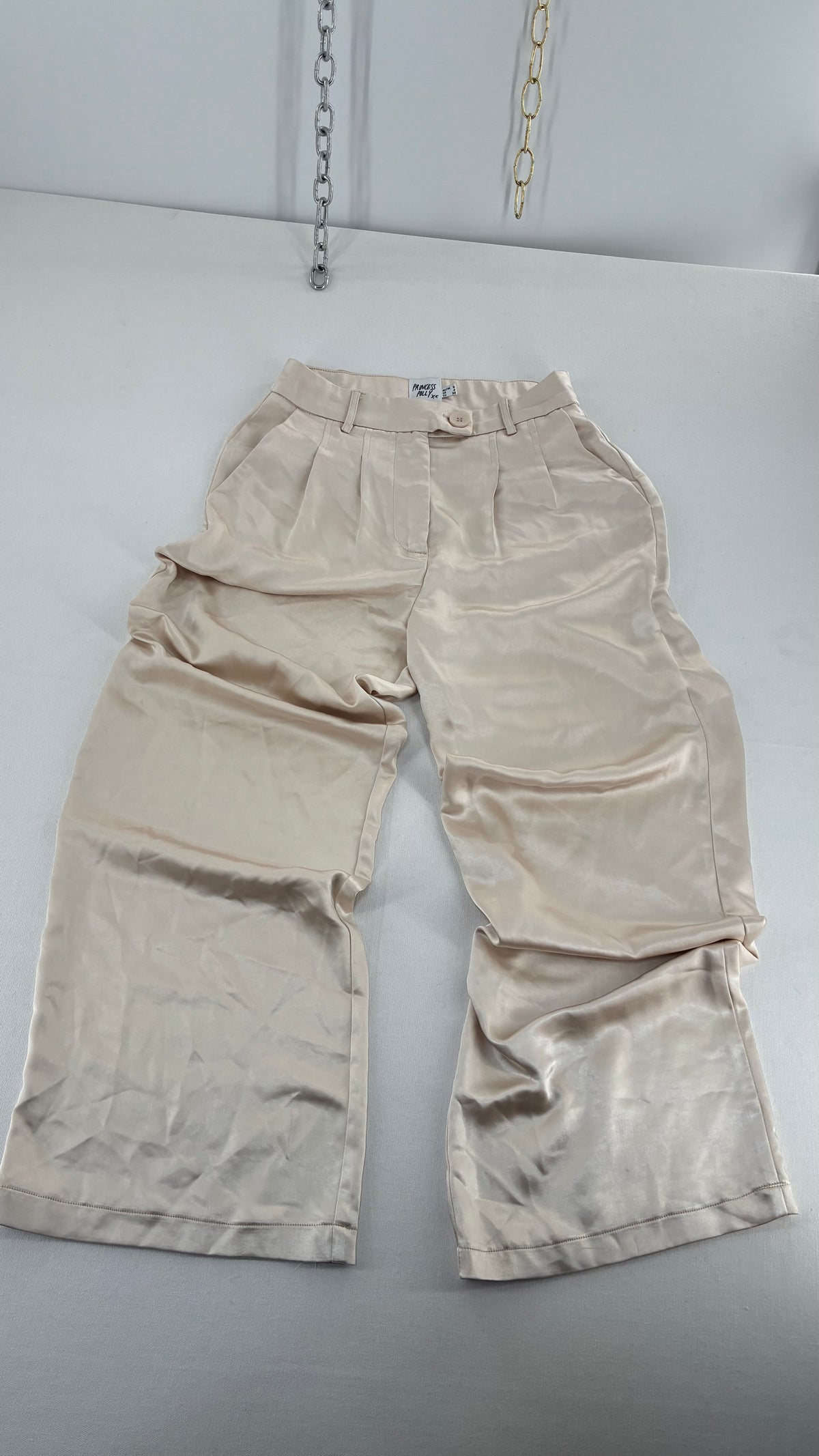 PRINCESS POLLY Silky Champagne Pleated Wide Leg Trouser (4)