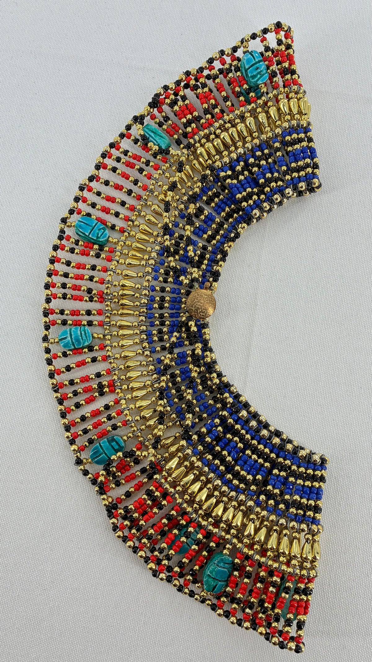 Vintage Egyptian Cleopatra Pharaoh Scarab Beaded Bib Necklace