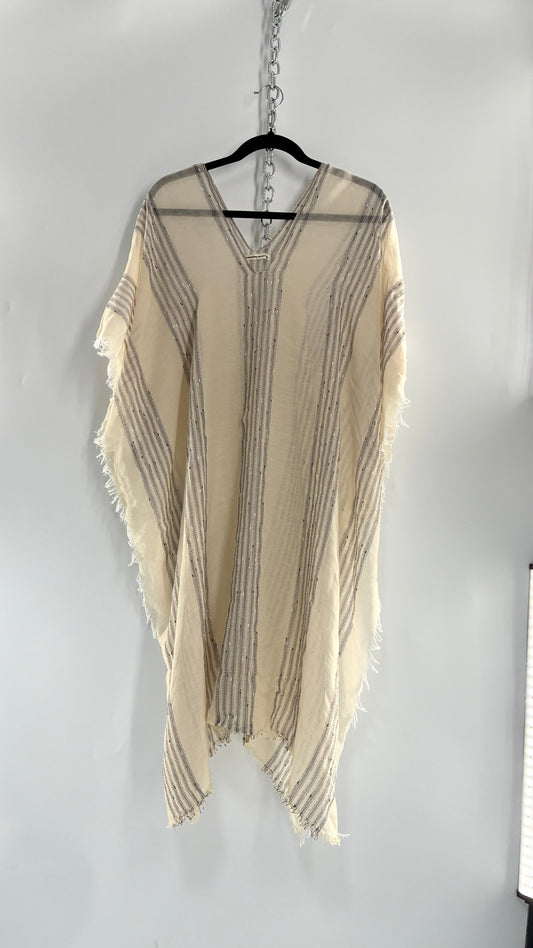 Anthropologie Do Everything in Love Tunic Sweeping Cape/Cover Up with Silver Tinsel (One Size)