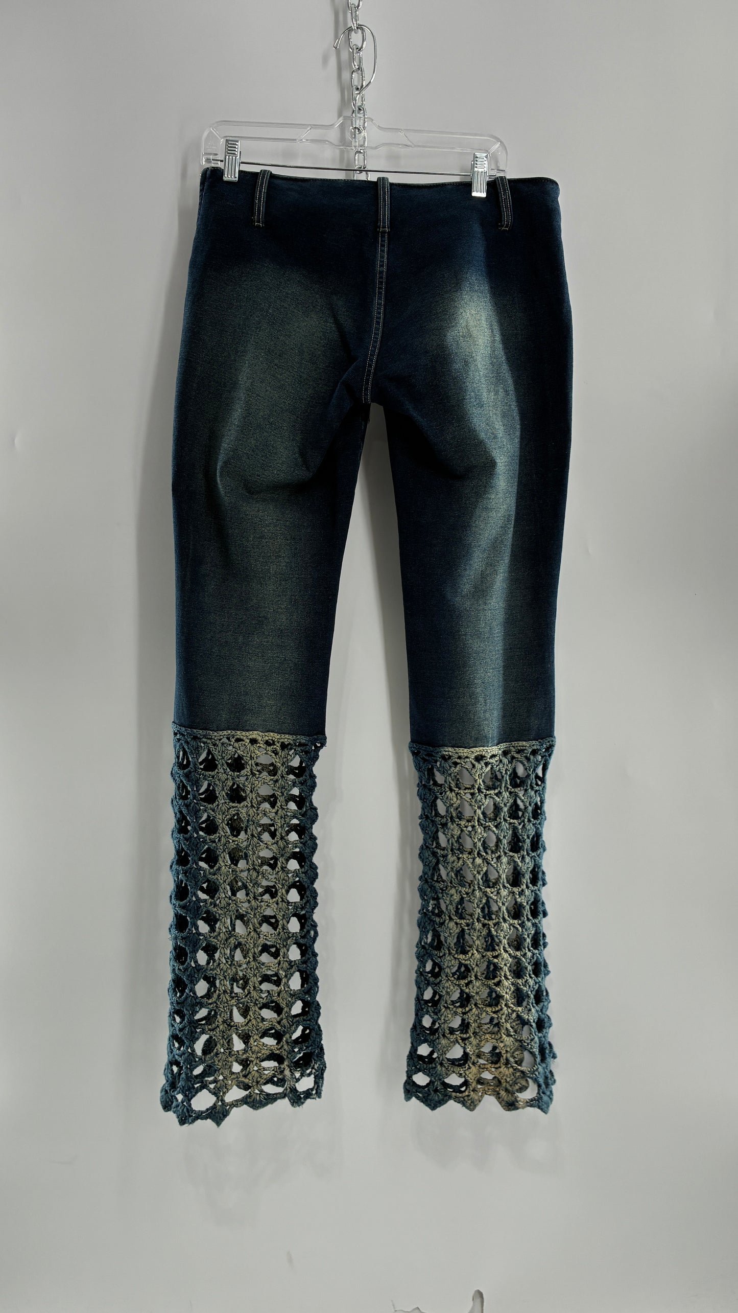Vintage BONAIRE 1990s Rare Jeans with Faded Thighs + Bum, Low Waist, and Crochet Legs (34)