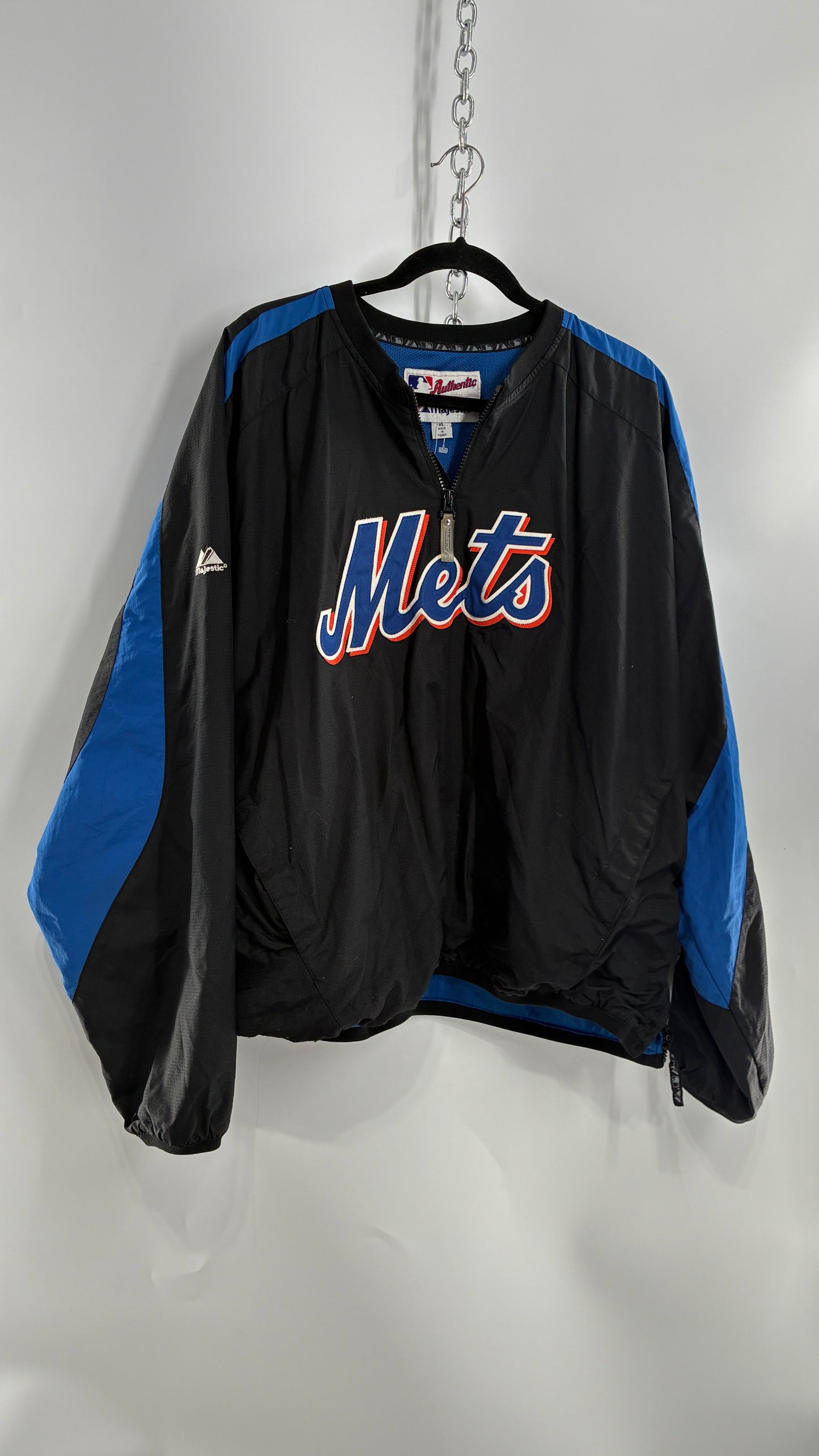 Vintage METS Men’s Windbreaker Sweater with Side Zippers and Pockets (XL)