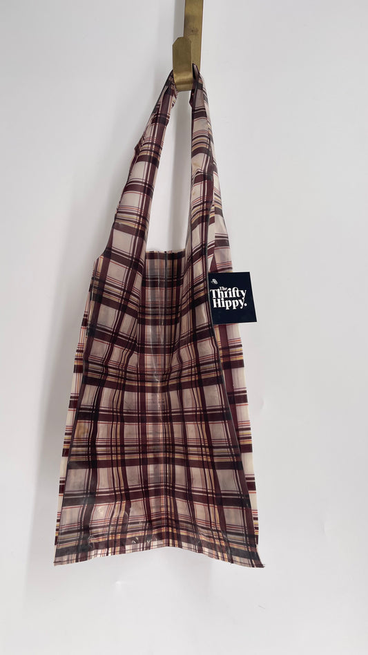 Plastic Brown Plaid Translucent Tote Bag