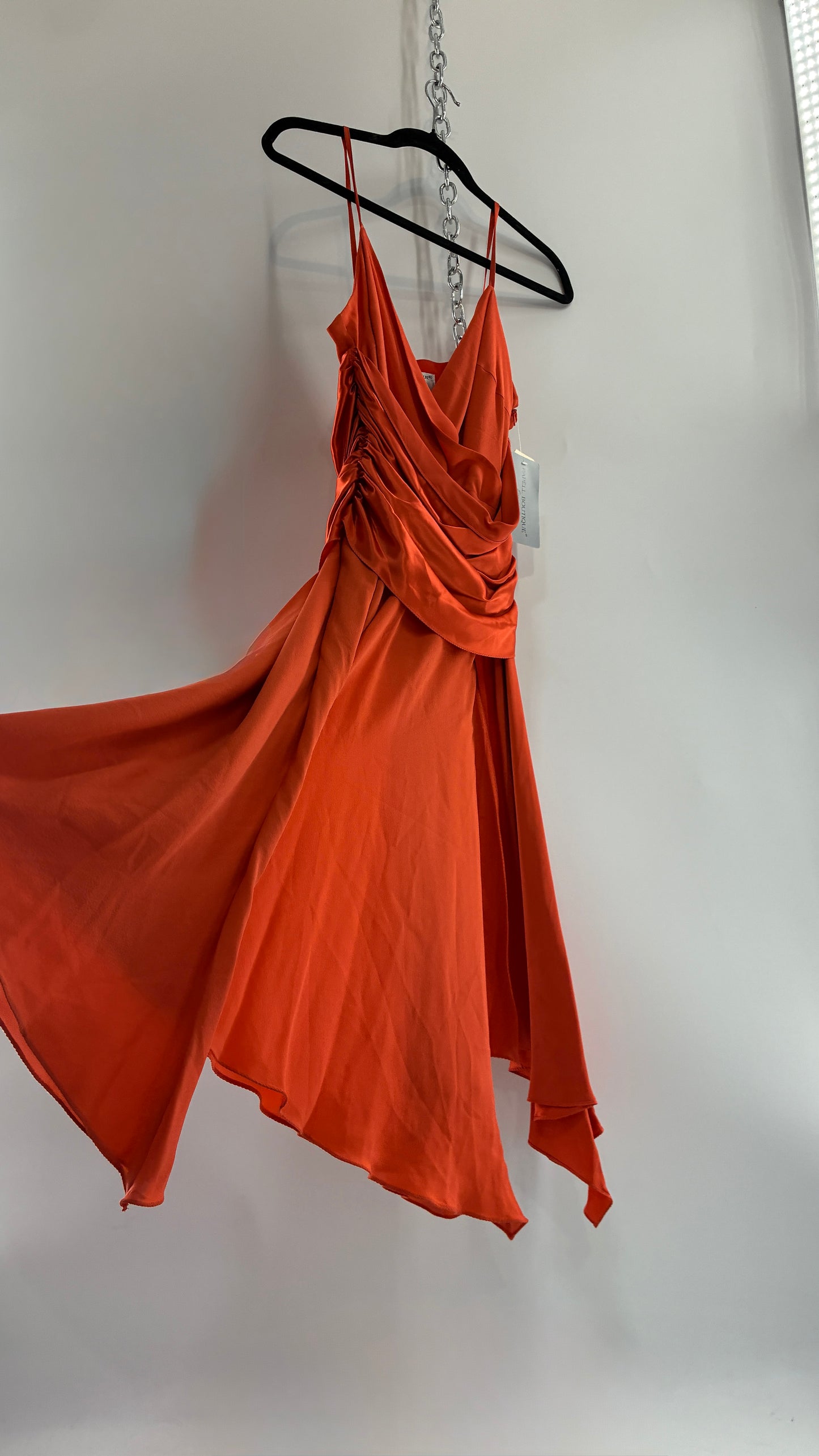 Deadstock Vintage PAPELL BOUTIQUE 100% Silk Tangerine Midi Dress with Ruched Bodice (12)