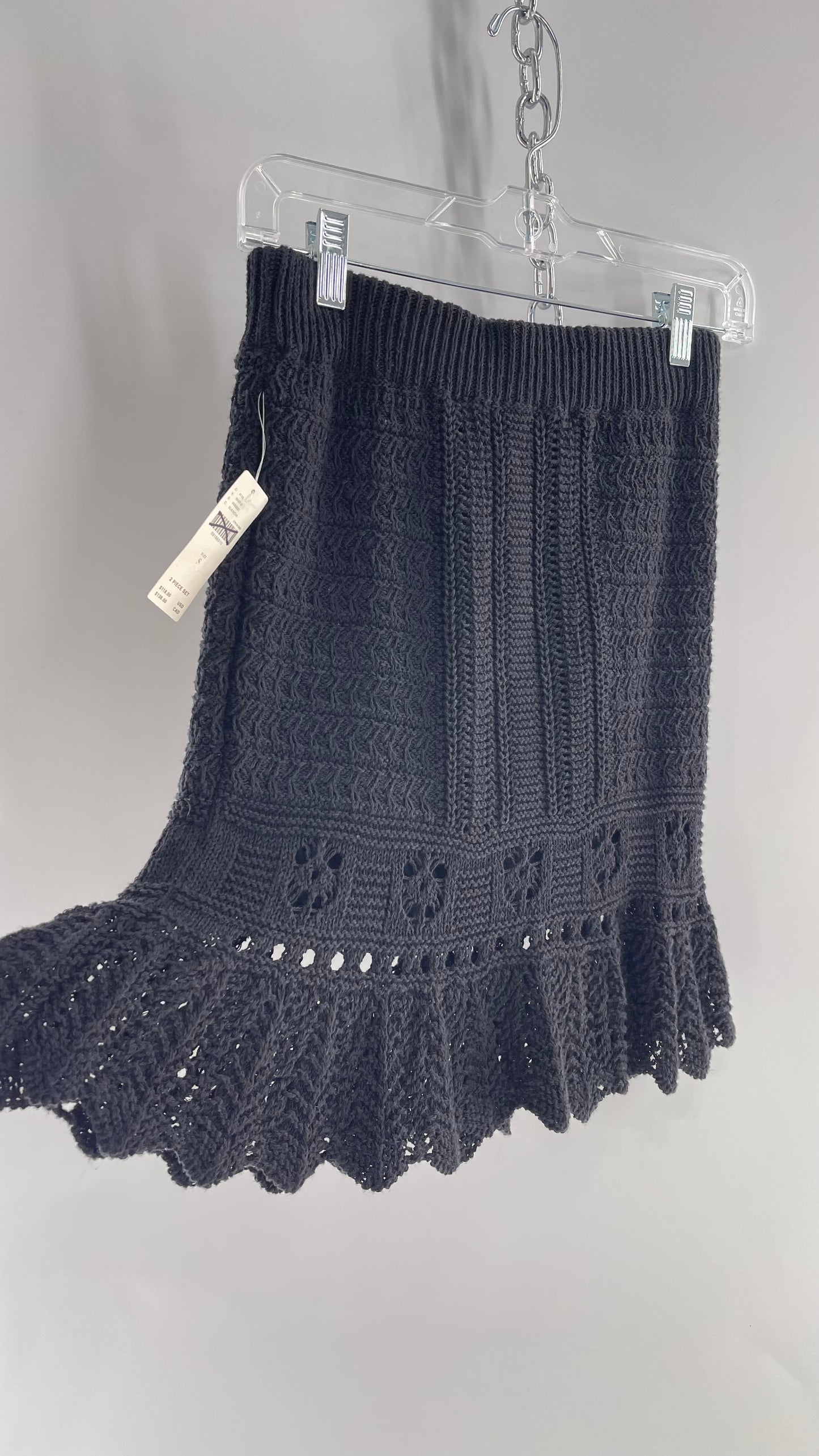 Anthropologie Black Crochet Knit Mini Skirt with Tags Attached (Small)