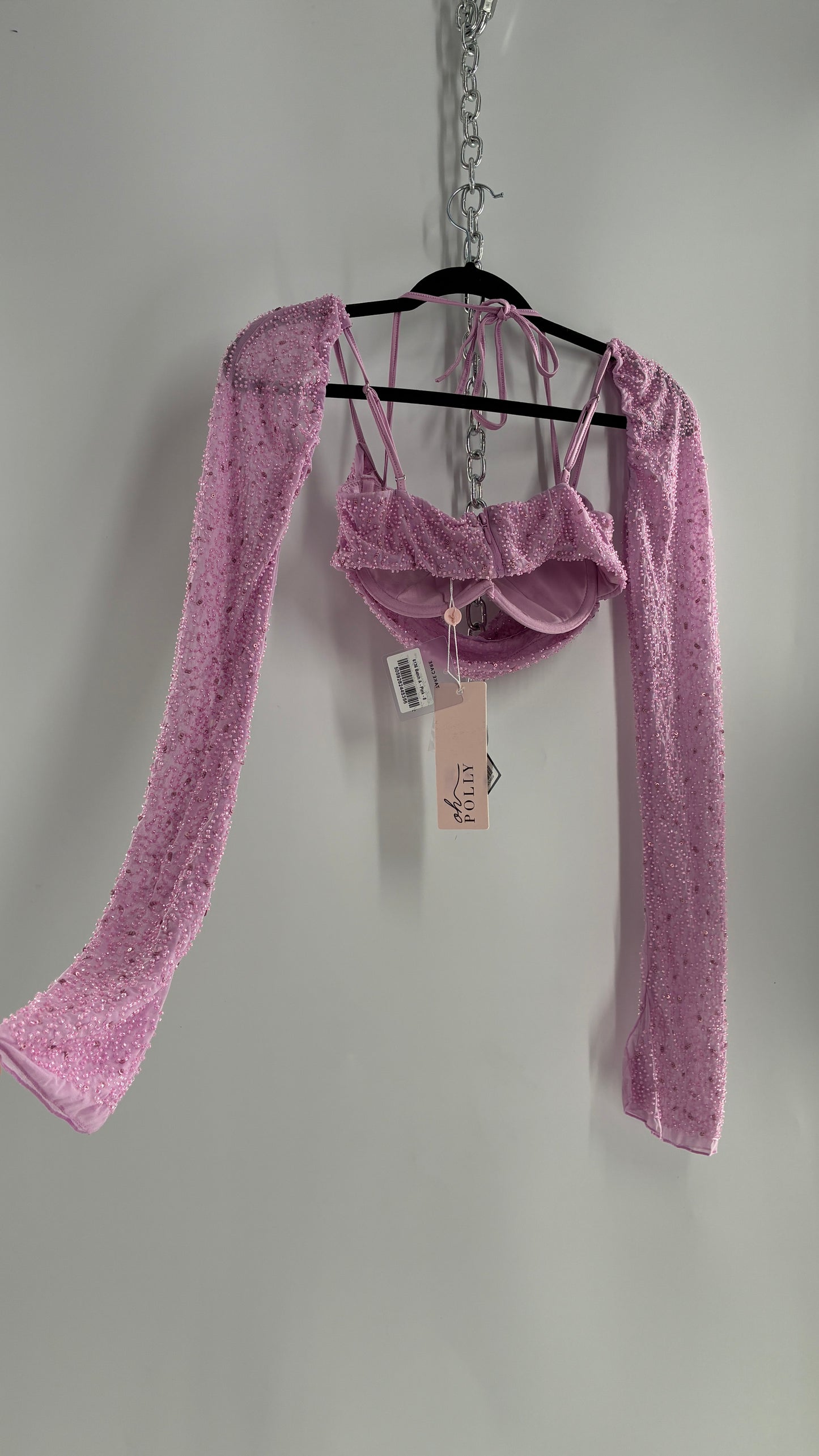 Princess Polly Beaded Shrug, Drape Front Lilac Long Sleeve with Tags Attached (4)