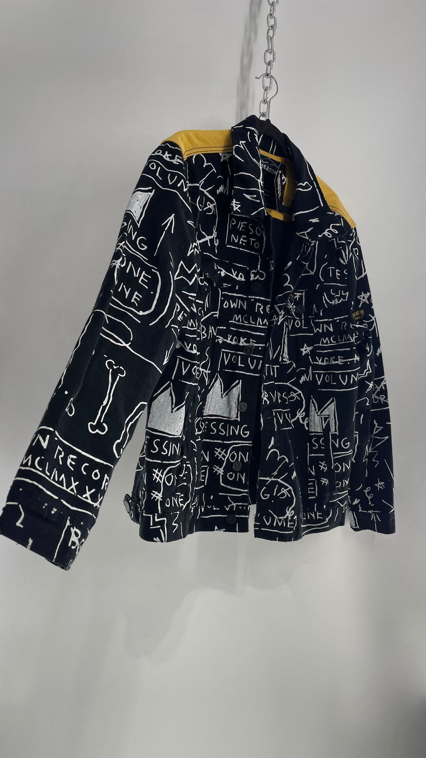 Reason X Jean-Michel Basquiat Black Jacket with Sketch All Over Pattern (XL)