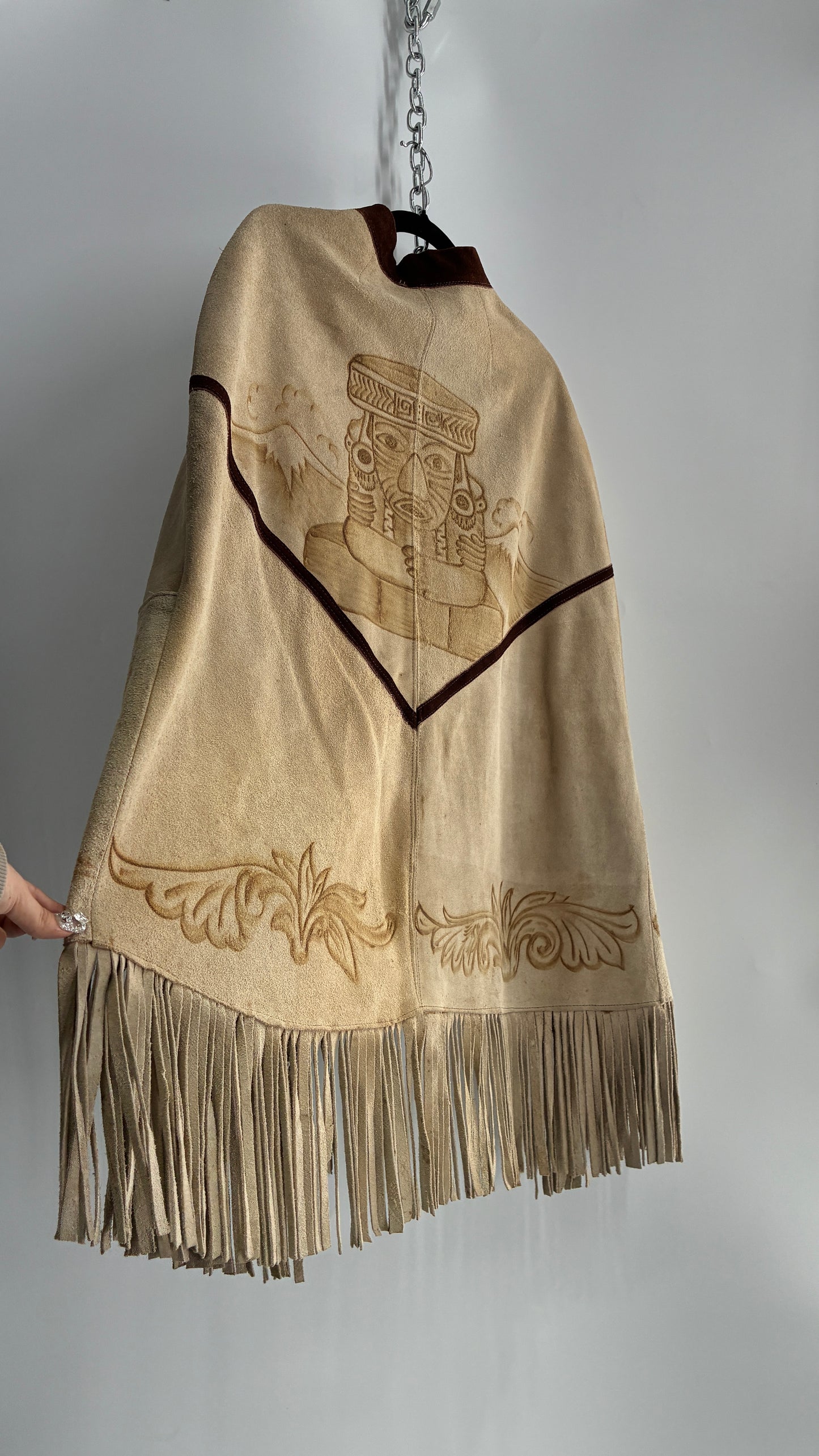 Vintage Animal Hide Engraved Poncho OverCoat (C)(One Size)
