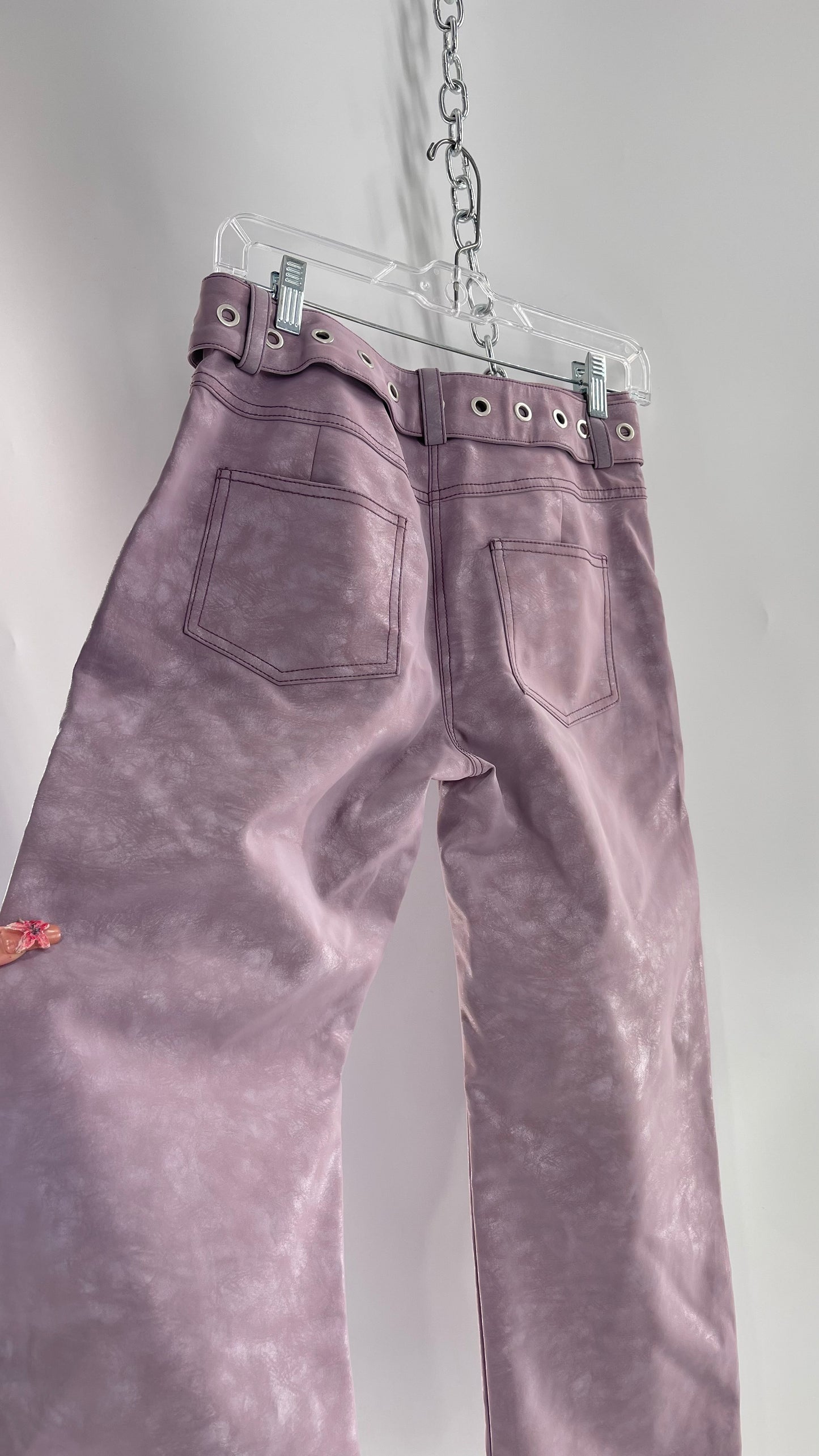 I.AM.GIA Faux Leather Lilac Textured Kickflares with Grommet Belt (XS)