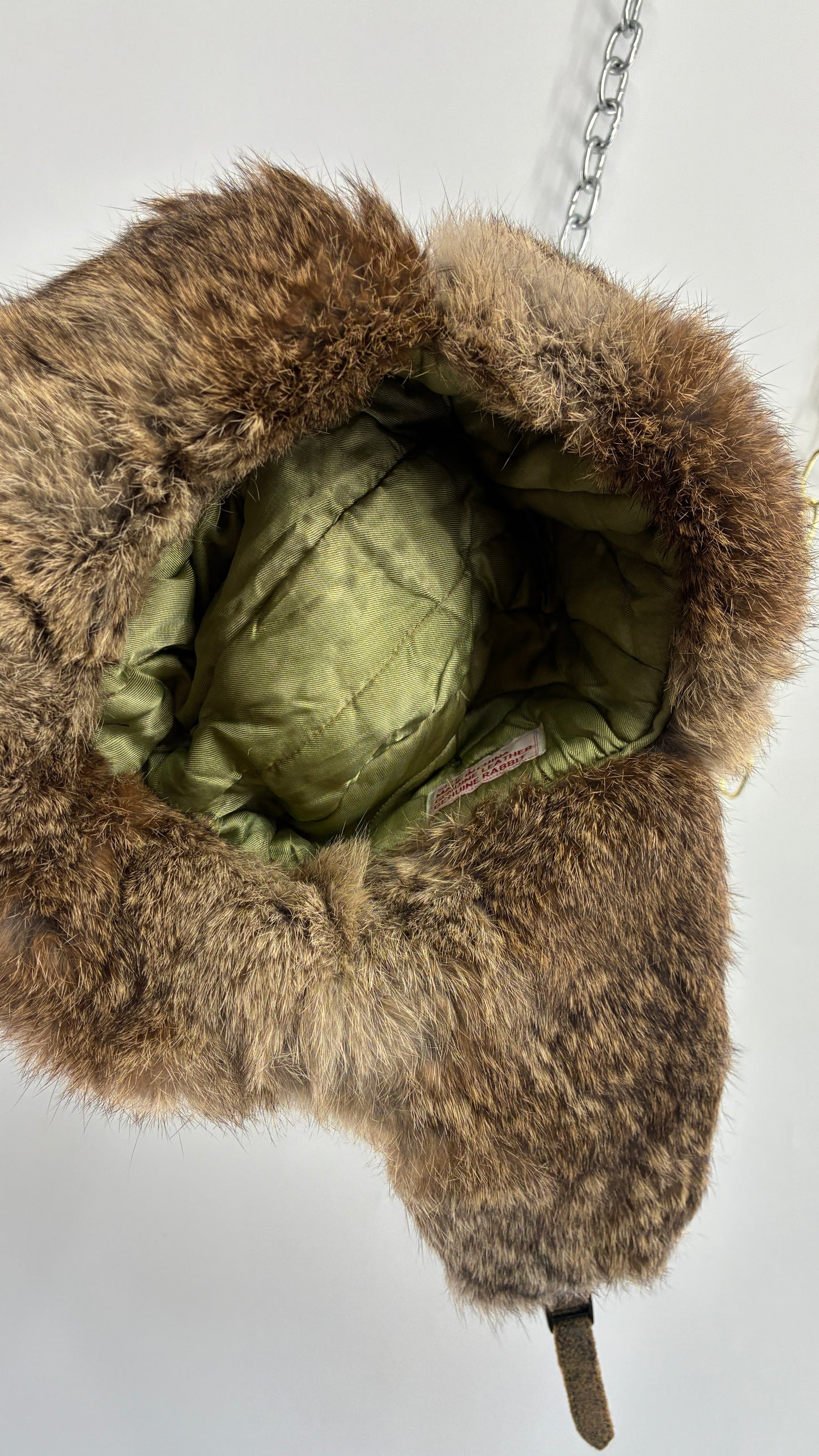Vintage YUKON CHARLIE Genuine Leather Aviator Trapper Hat with Rabbit Fur Lining