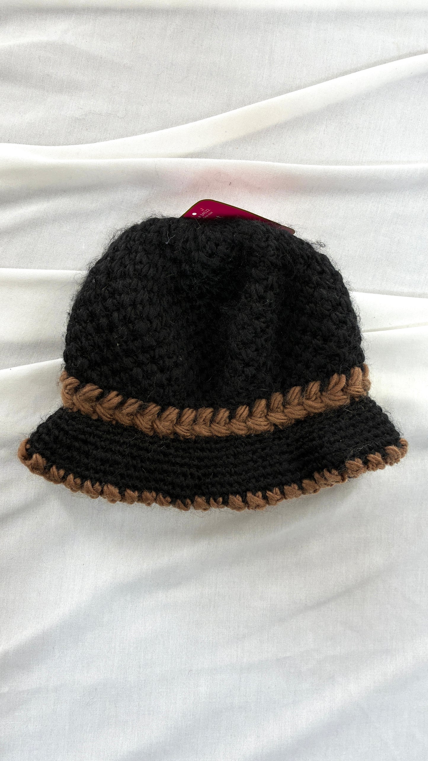 Vintage Knit Lil Bucket Hat with Feathered Floral Appliqué