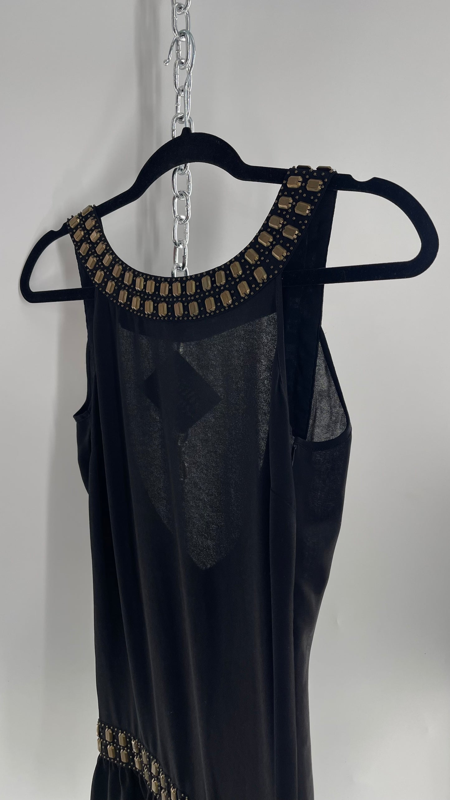 Vintage Forever Black Open Back Dress with Bronze Studs (Small)