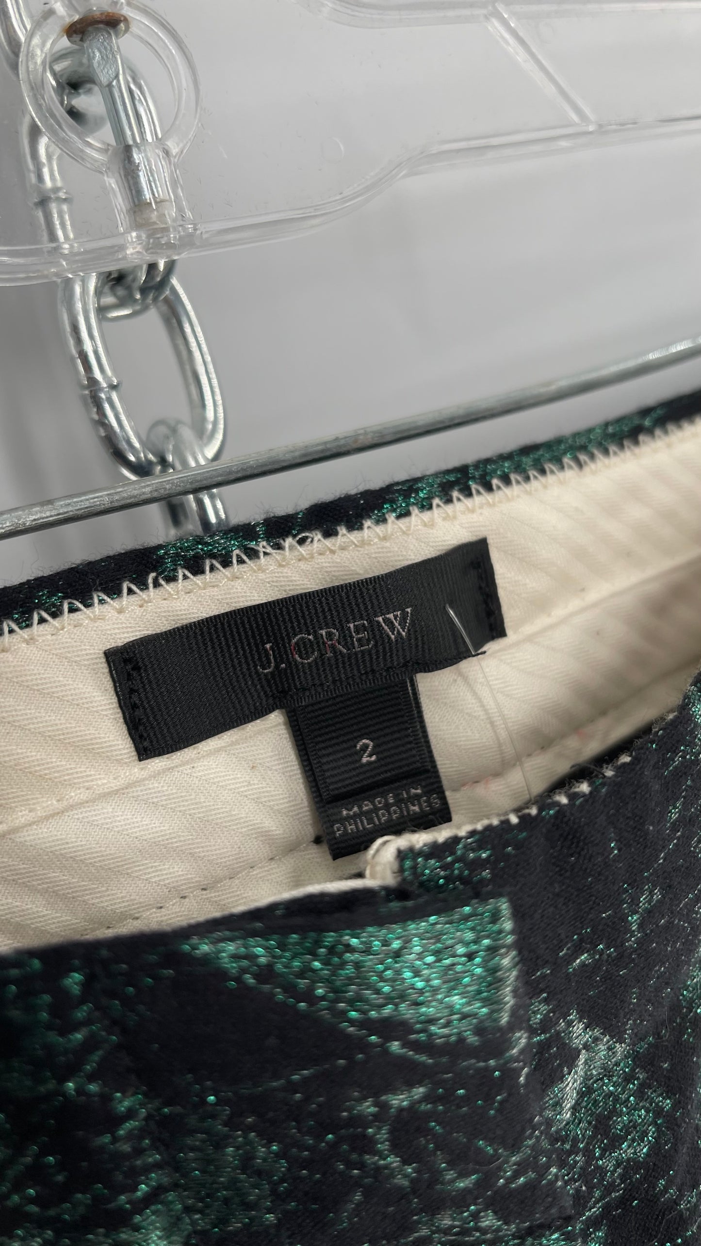 JCREW Metallic Jacquard Green and Black Trouser (2)