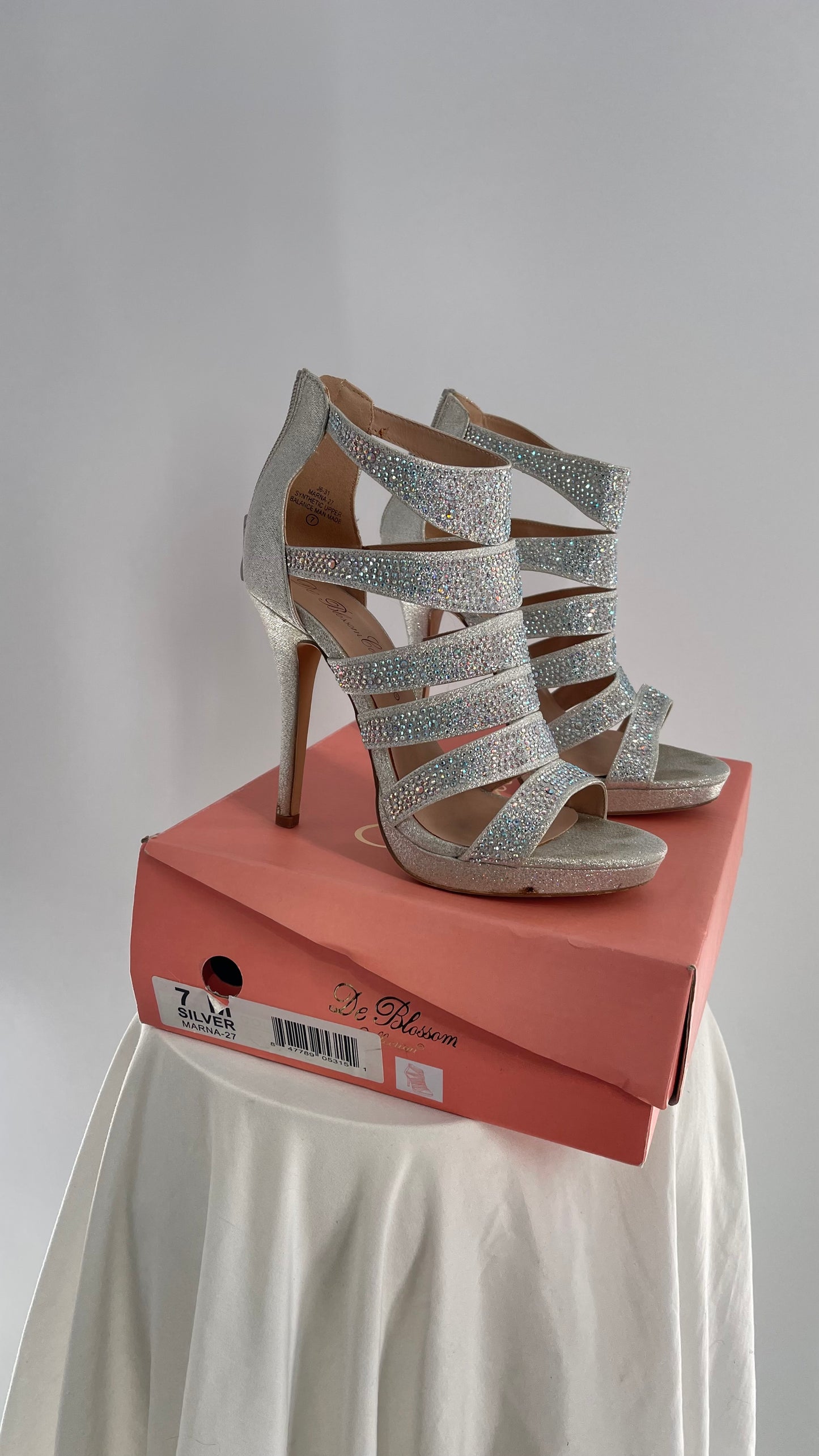 De Blossom Silver Glitter Platform Heels with Rhinestones  (7)