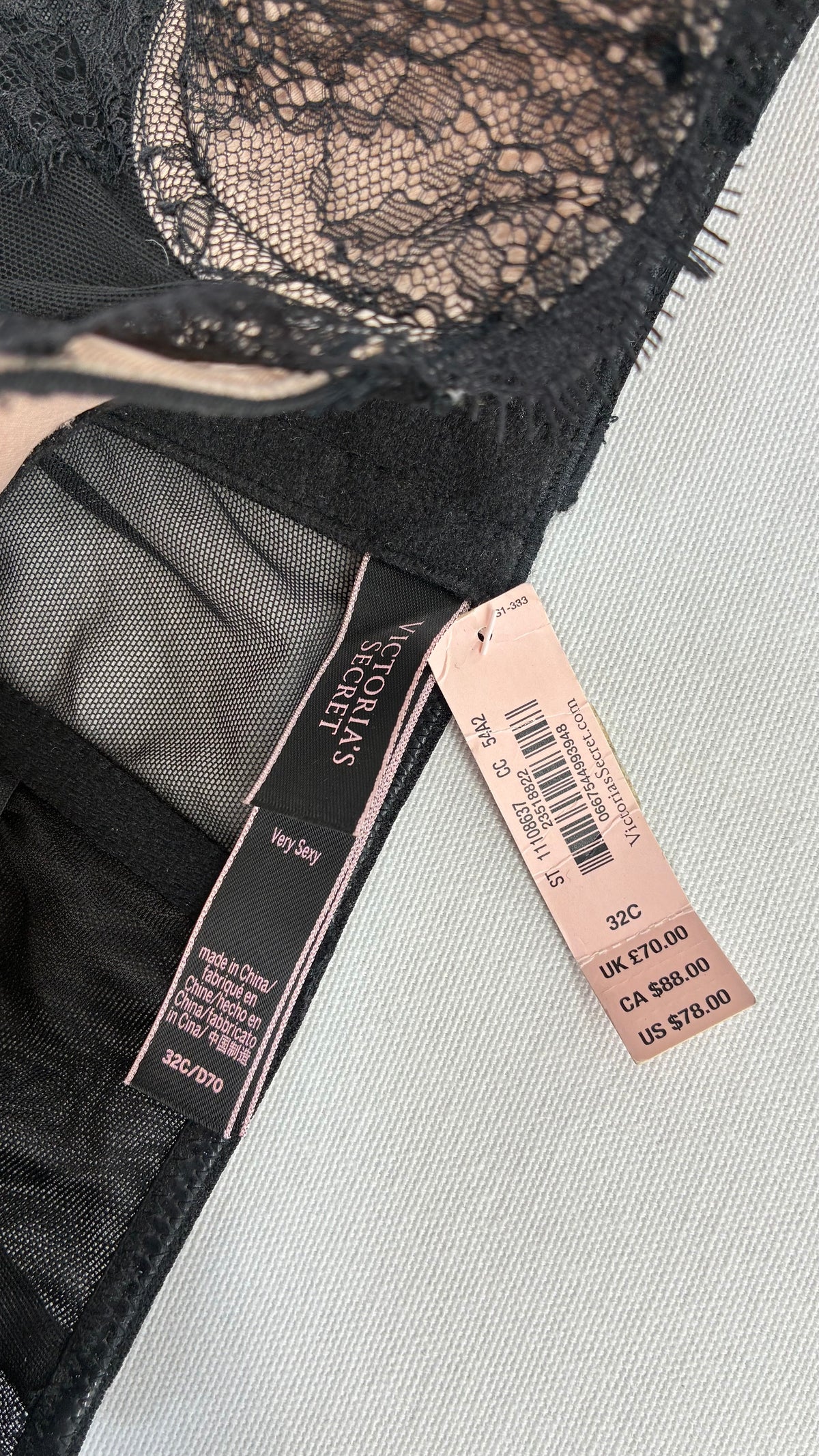 Deadstock Vintage VICTORIA’S SECRET Black Mesh Corset with Nude Cups and Tags Attached (32C)