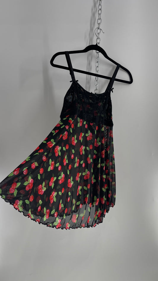 Cherry Printed Sheer Babydoll Mini/Tank (XL)