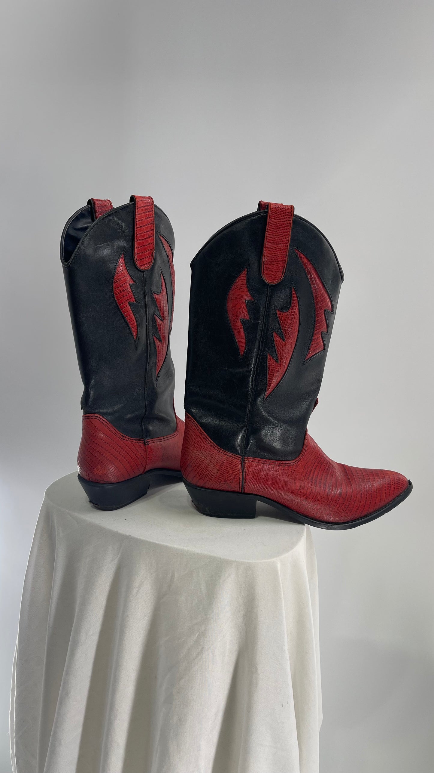 Vintage DOLCIS Red and Black Leather Cowboy Boots (8)