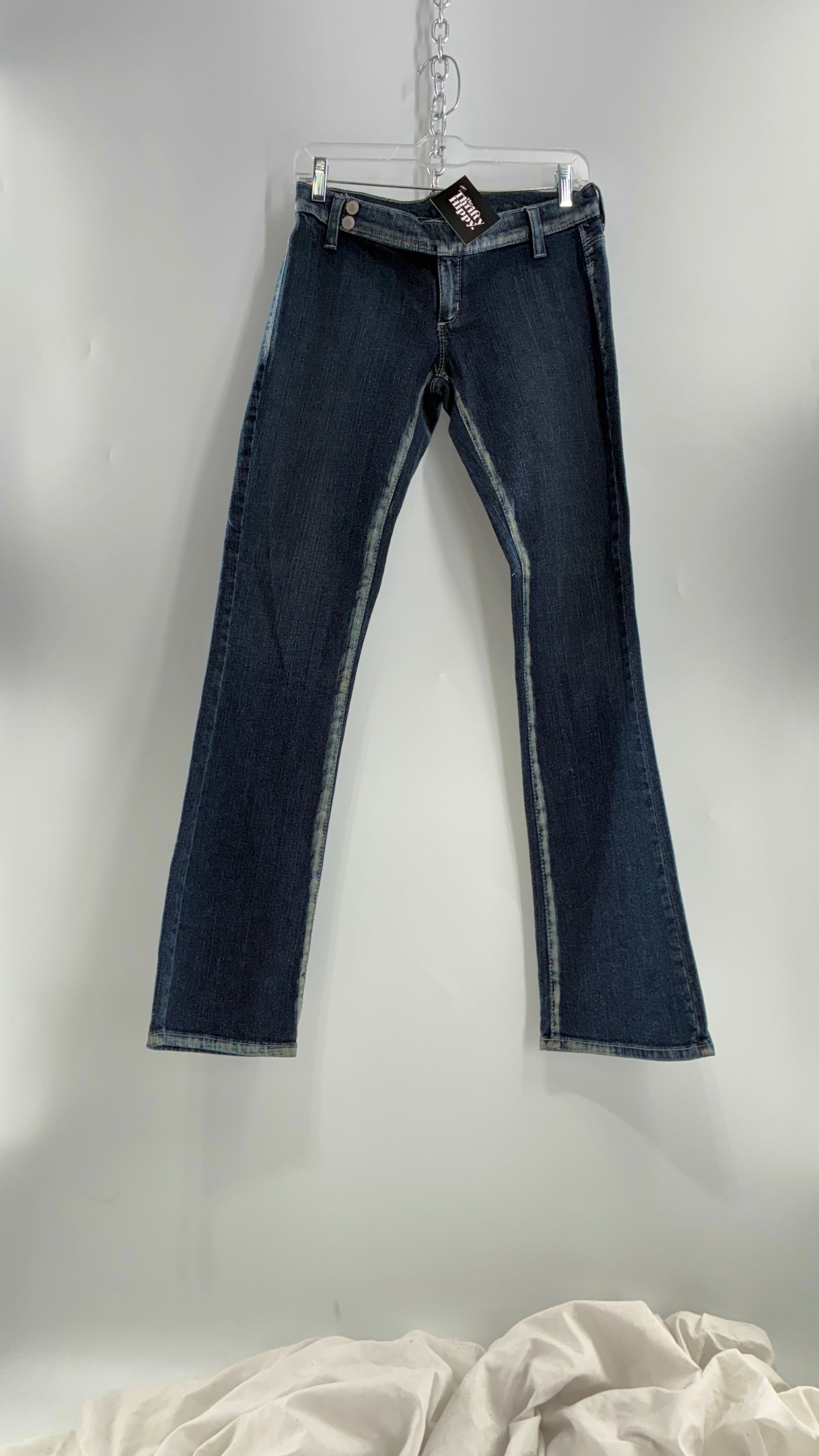 Vintage GUESS CO Ultra Low Rise Jeans with Bleached Seams and Button Side Closure (26)