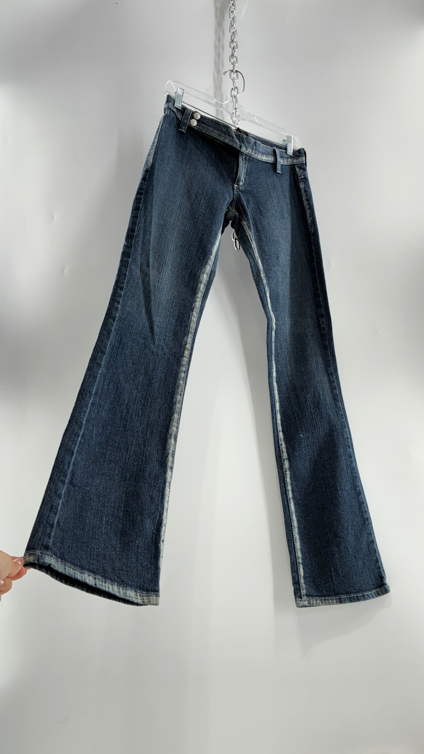 Vintage GUESS CO Ultra Low Rise Jeans with Bleached Seams and Button Side Closure (26)
