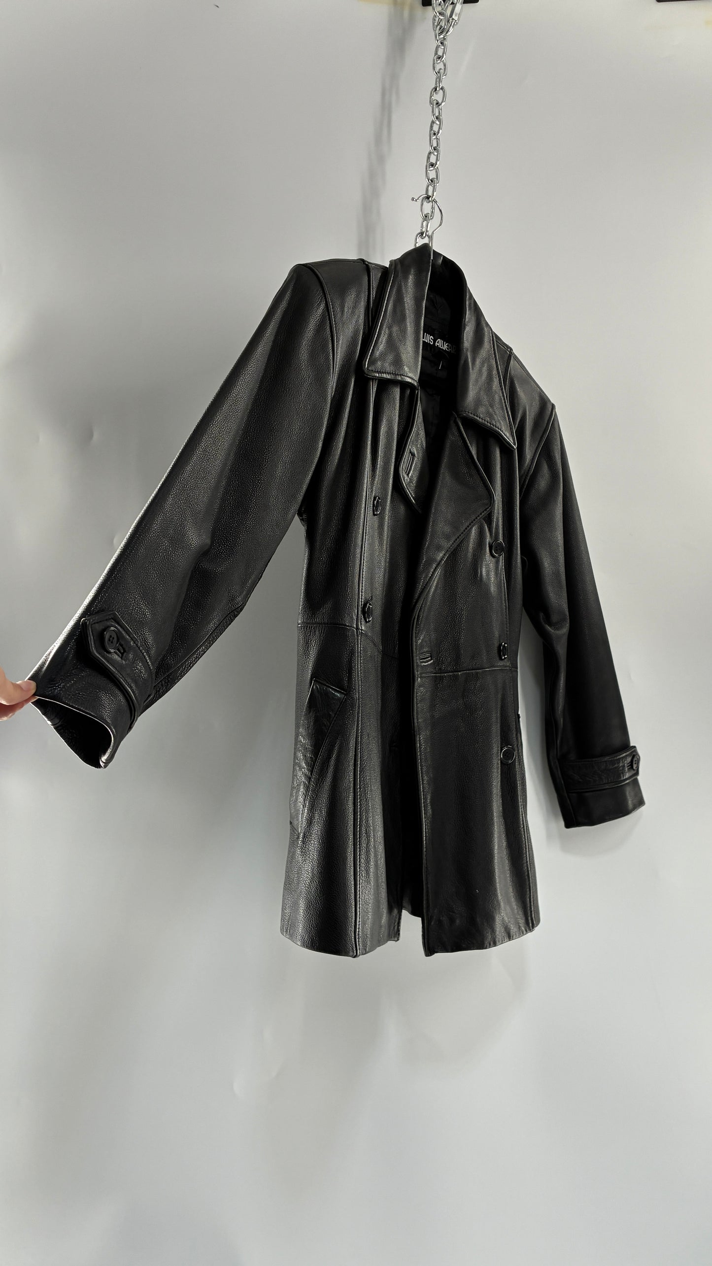 Vintage LUIS ALVEAR Thick Genuine Leather Black Trench Style Jacket (XS)