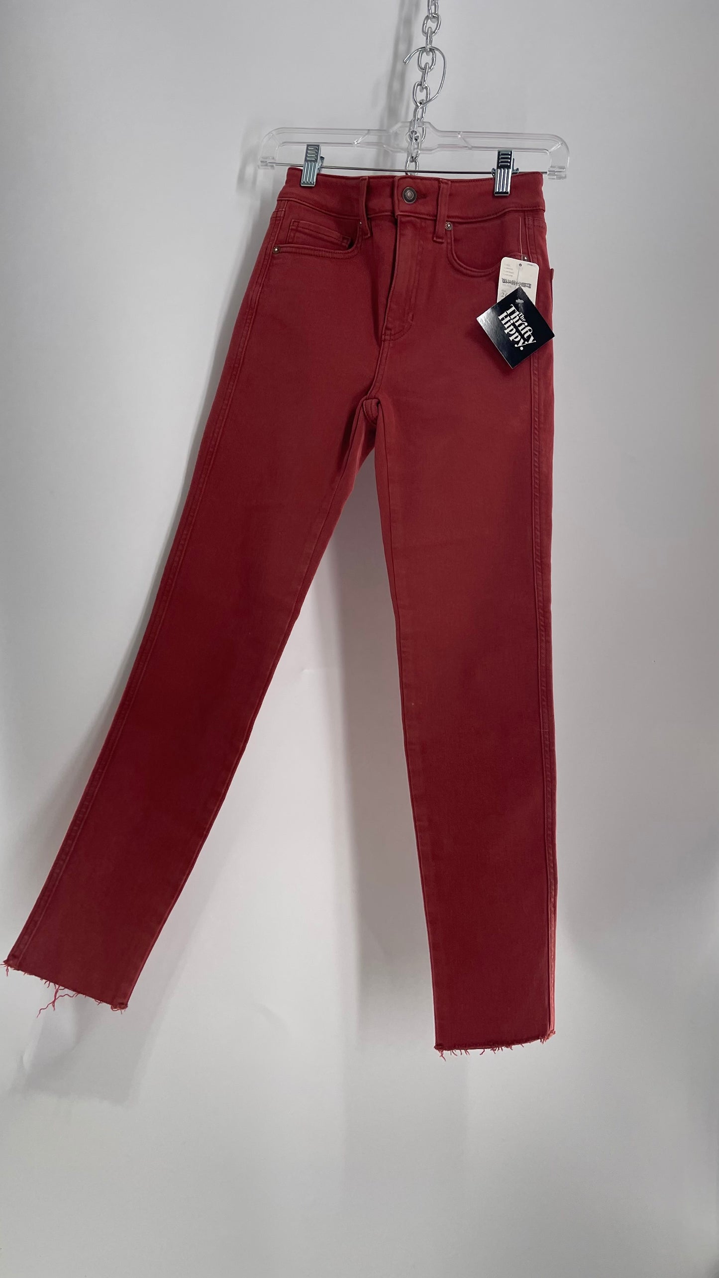 Free People Brick Red Distressed Hem Skinny Jeans with Tags Attached (26)