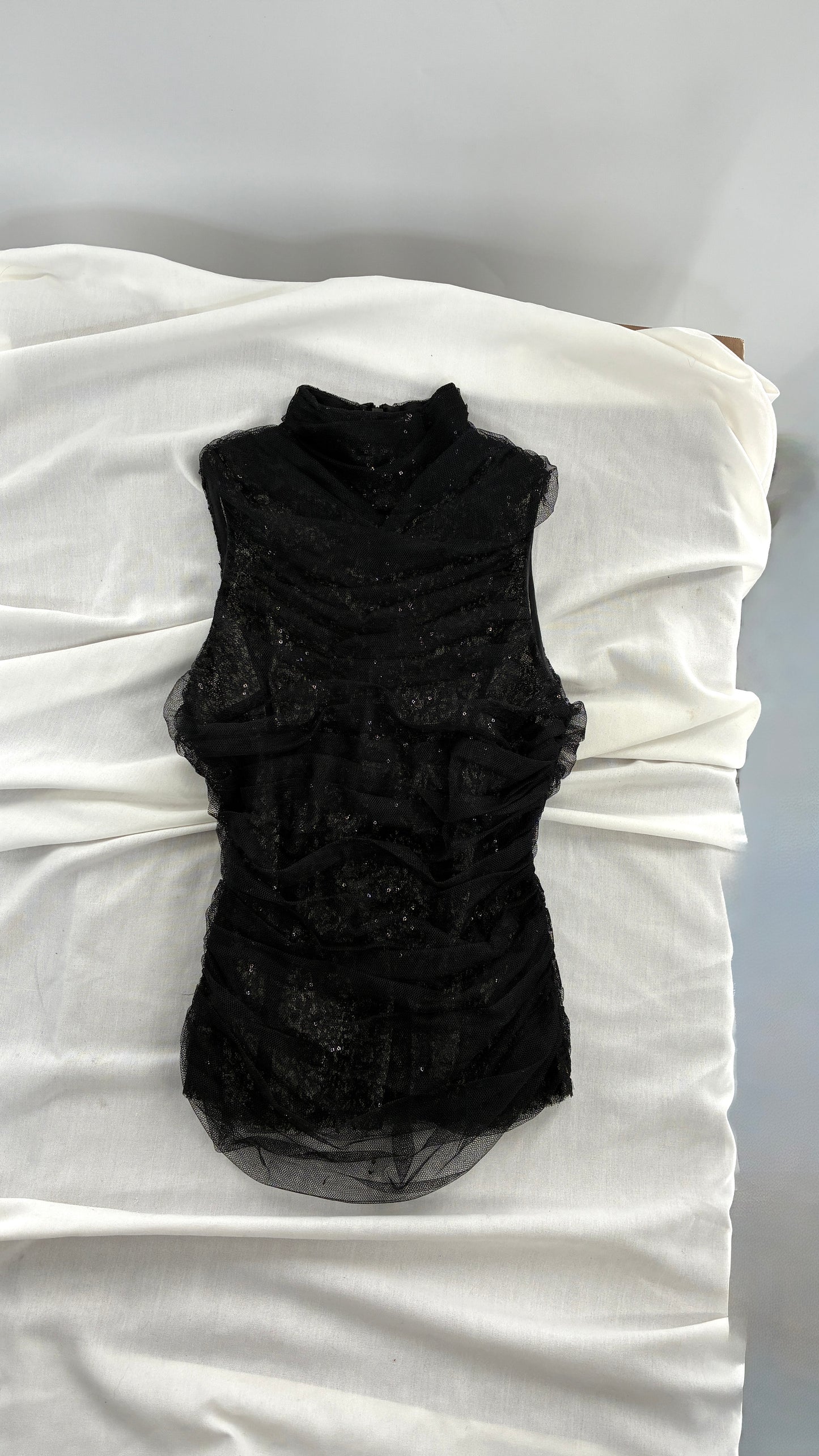 BYRON LARS Beauty Mark Sequin with Tulle Overlay Mock Neck (4)