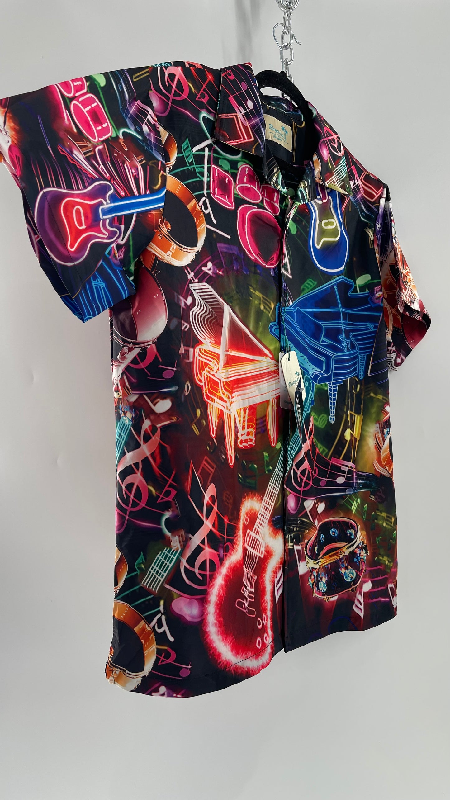 Deadstock Vintage Neon Music Motif Short Sleeve Button Up (Large)