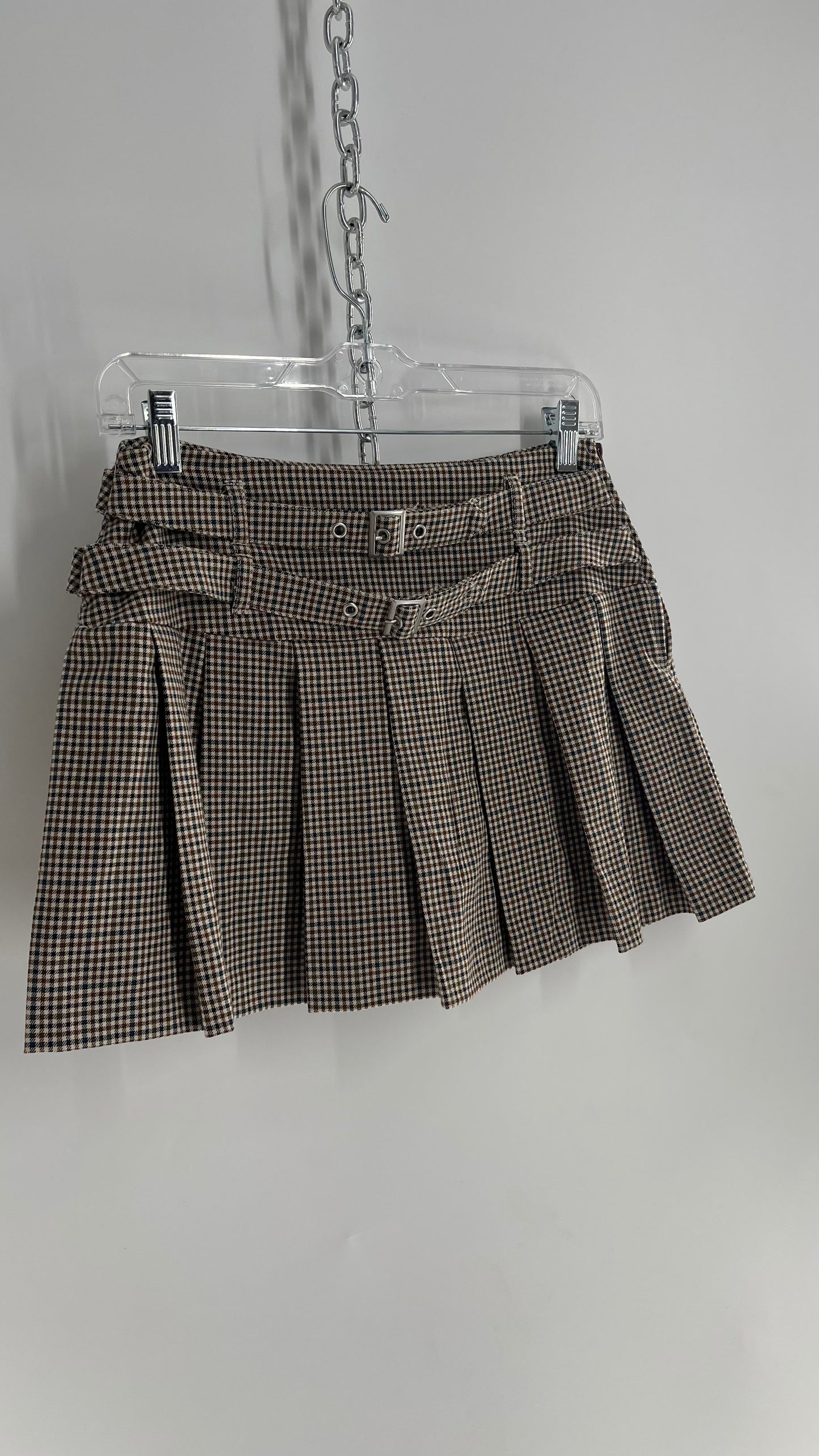 Vintage Double Belted Pleated n Plaid Mini Skirt with Built in Shorts (Small)