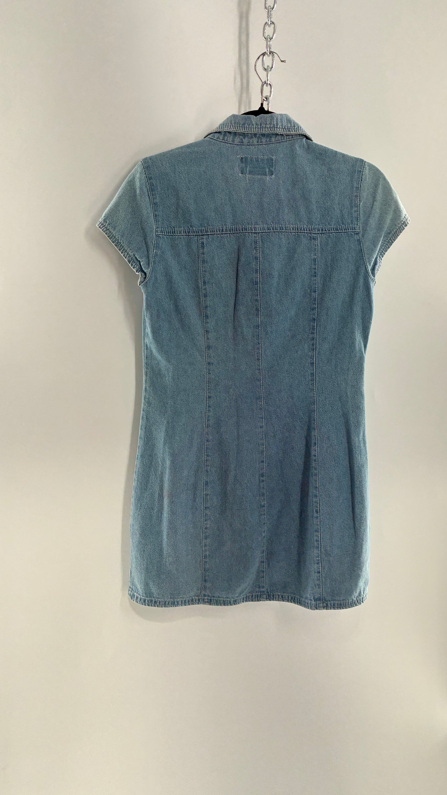 Vintage VINTAGE BLUE Light Wash Denim Button Front Micro Mini Dress (7)